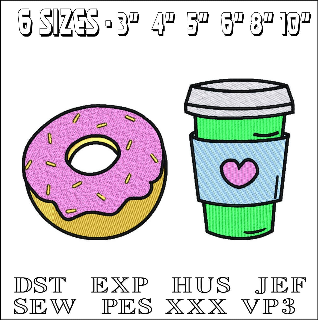Coffee and Donut- Elegant embroidery design file - instant download — view 2