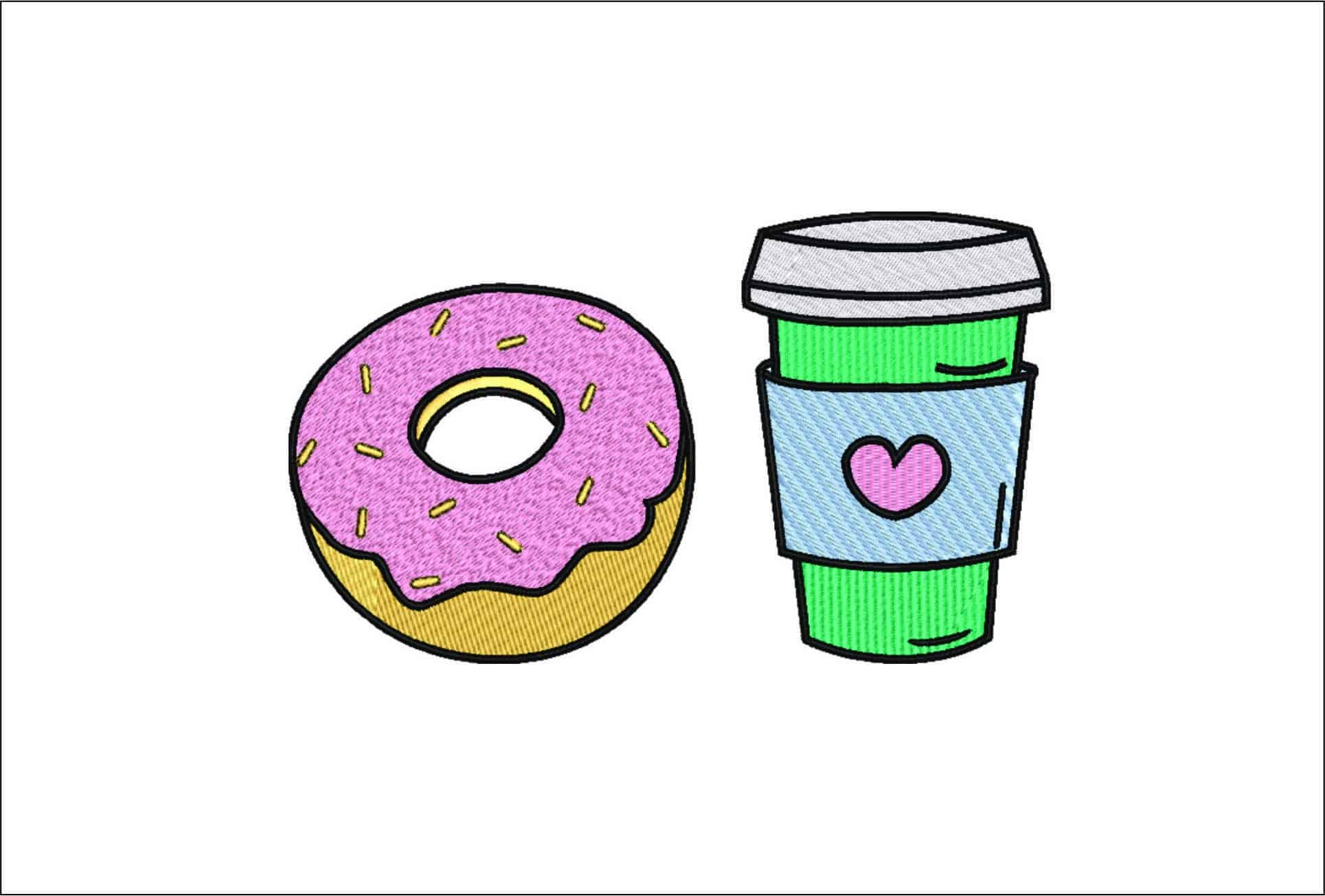 Coffee and Donut- Elegant embroidery design file - instant download