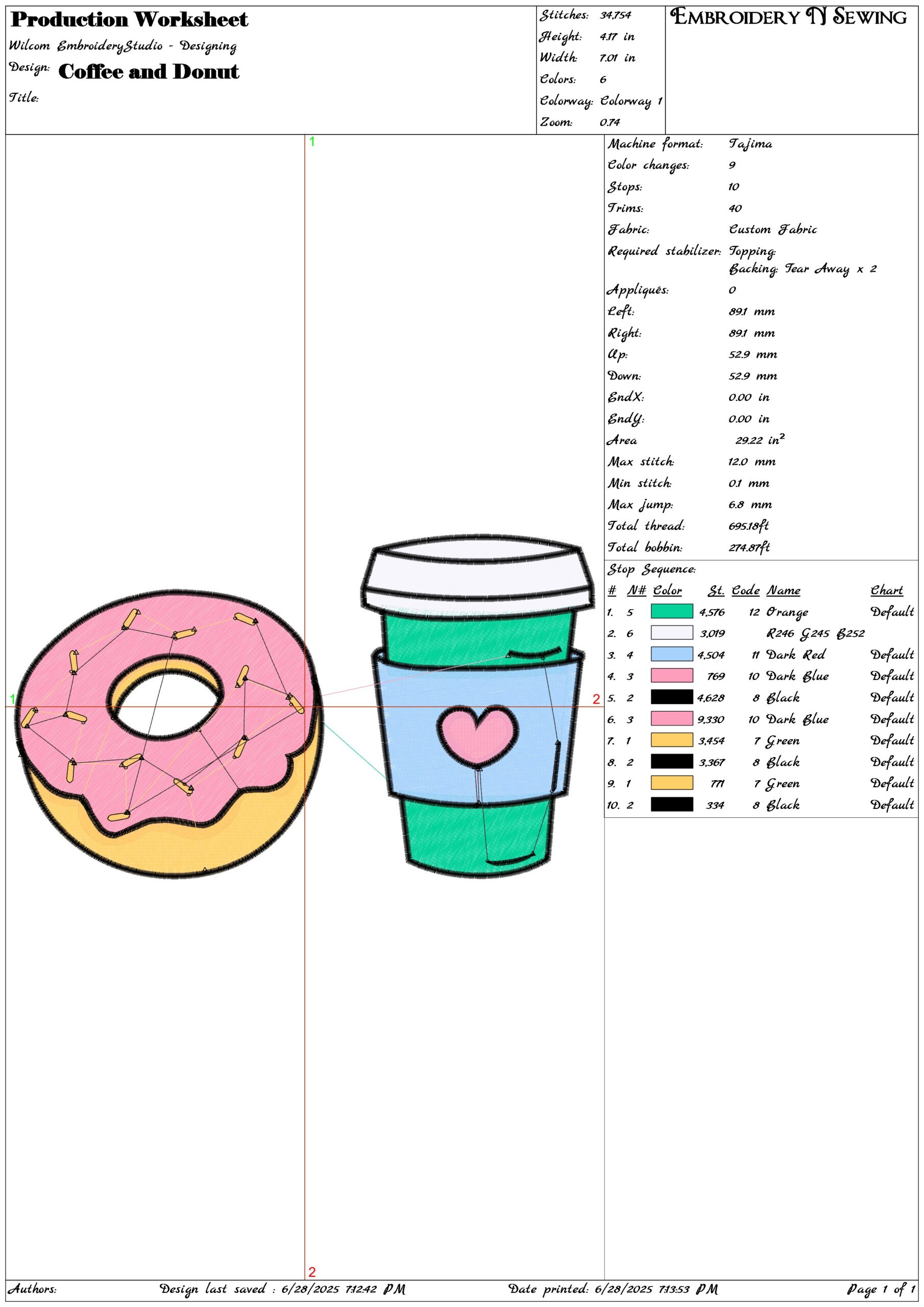 Coffee and Donut- Elegant embroidery design file - instant download — view 3