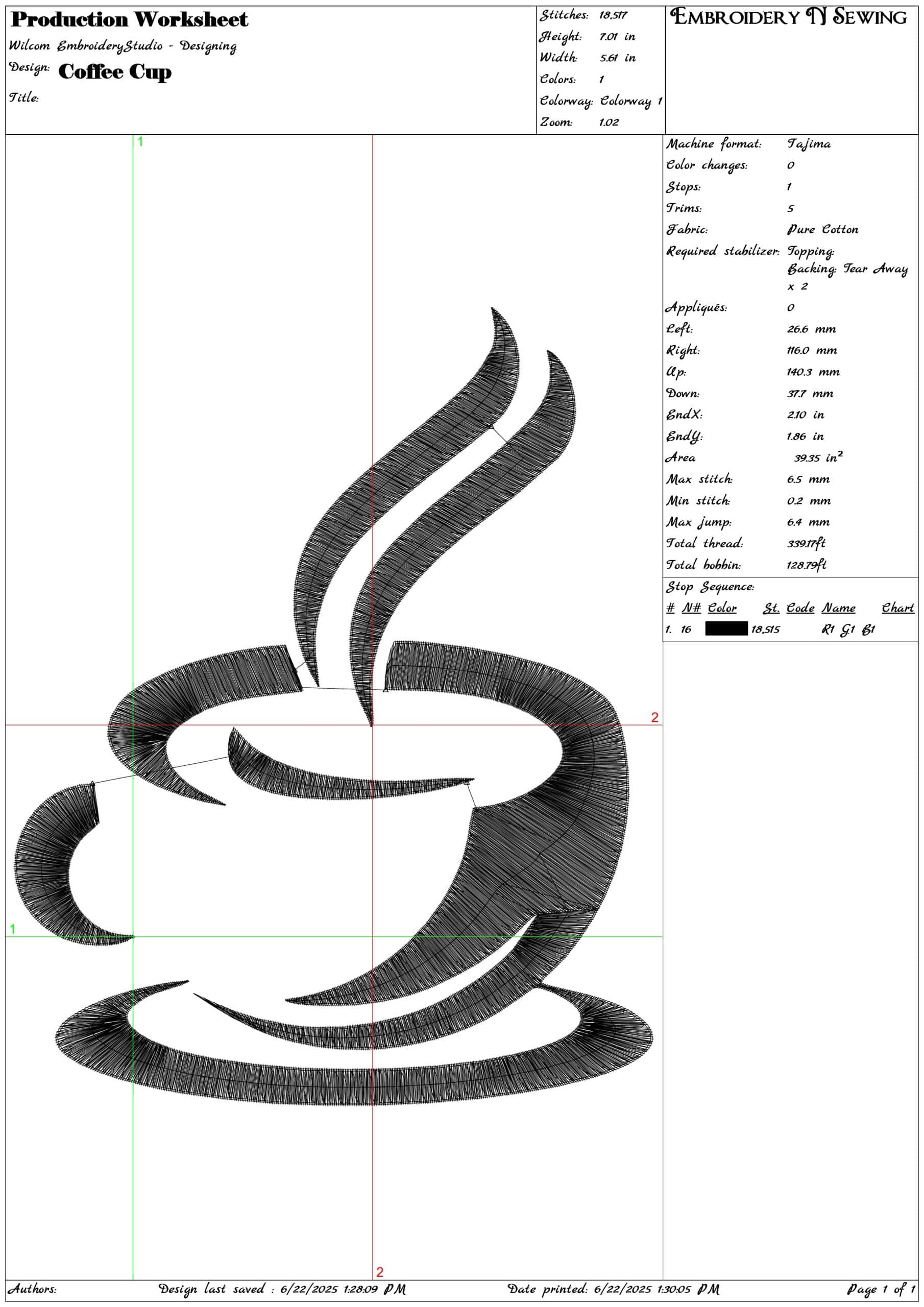 Coffee Cup- Elegant embroidery design file - instant download — view 3
