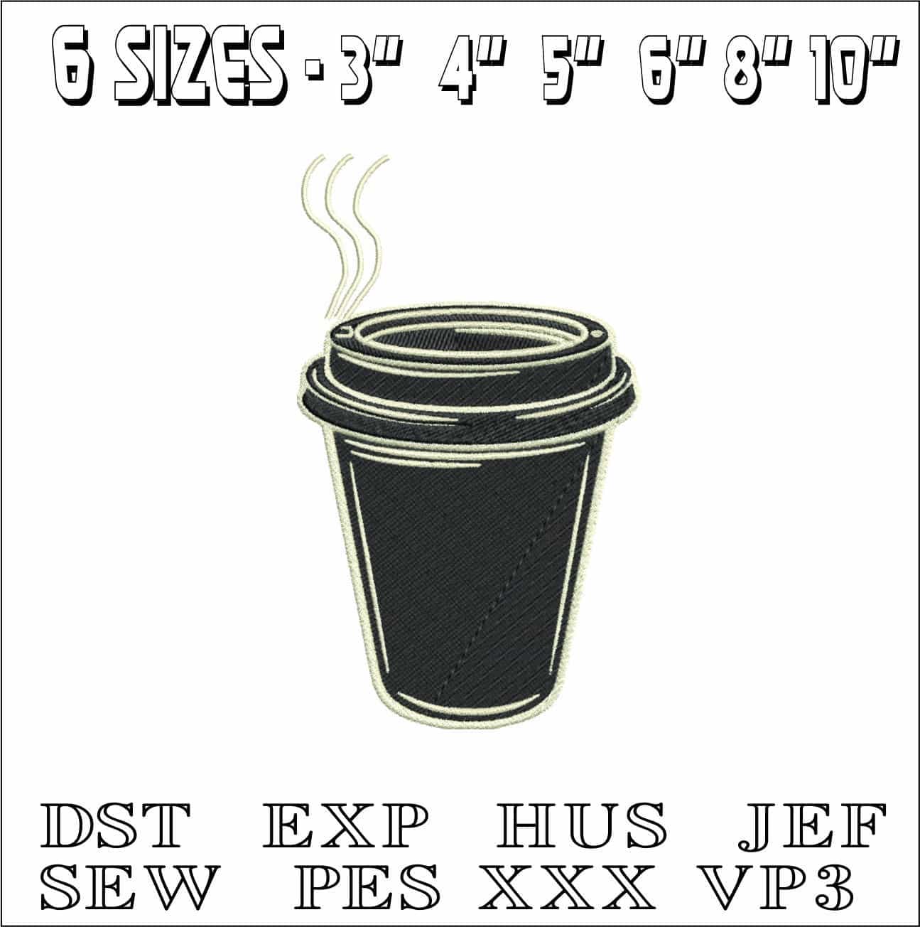 Coffee cup and Steam- Elegant embroidery design file - instant download — view 2