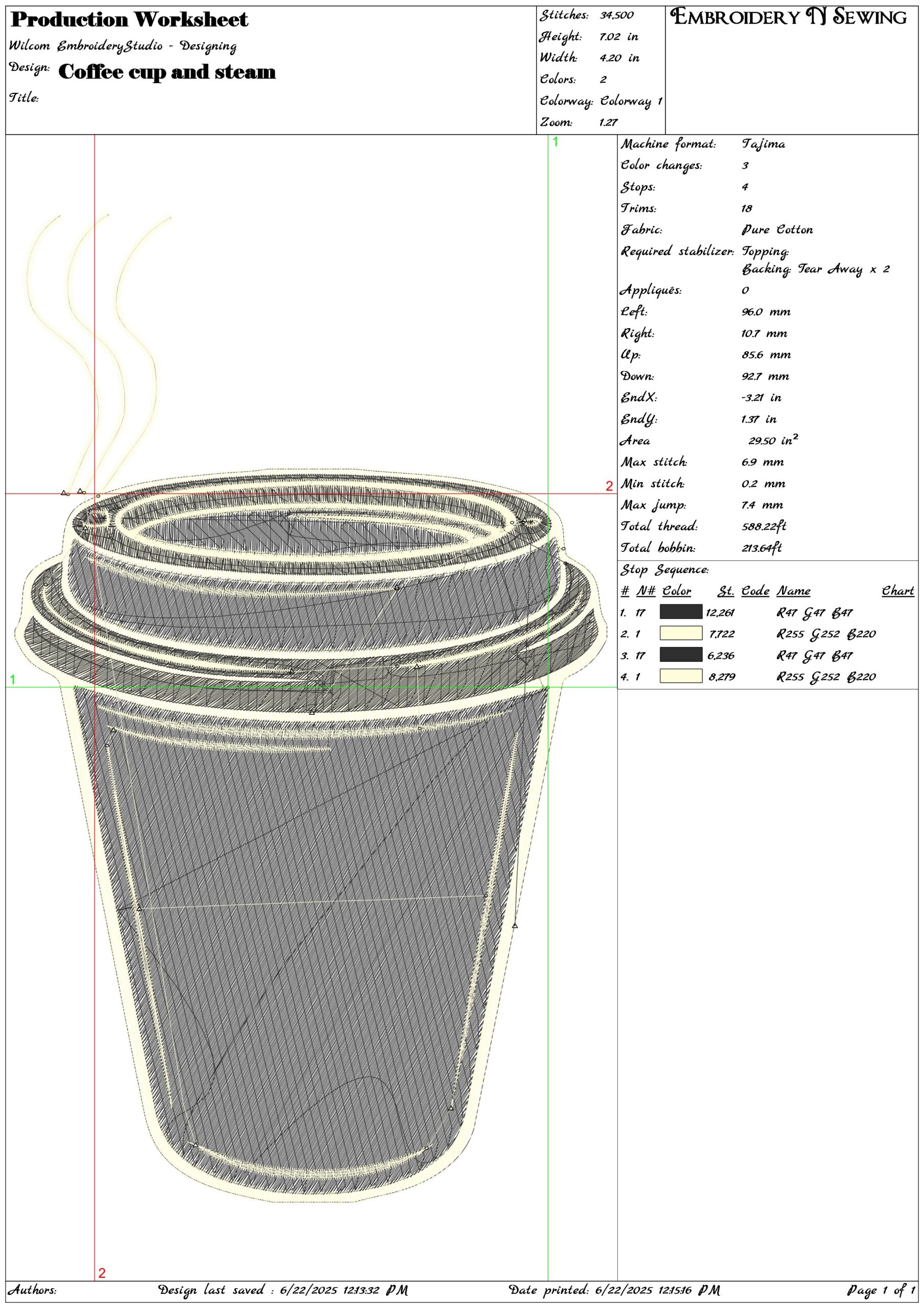 Coffee cup and Steam- Elegant embroidery design file - instant download — view 3