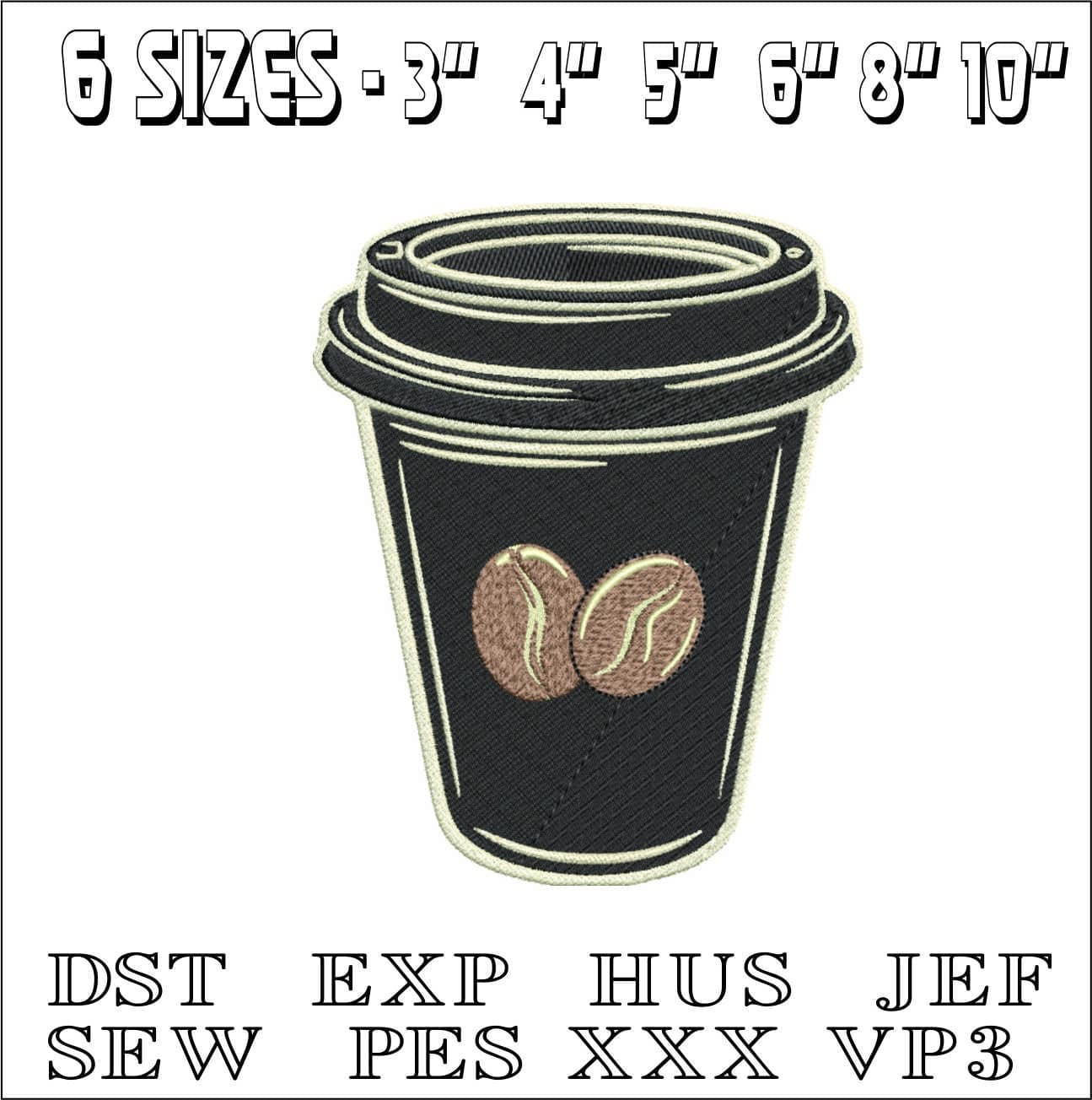 Coffee Cup with Beans- Elegant embroidery design file - instant download — view 2