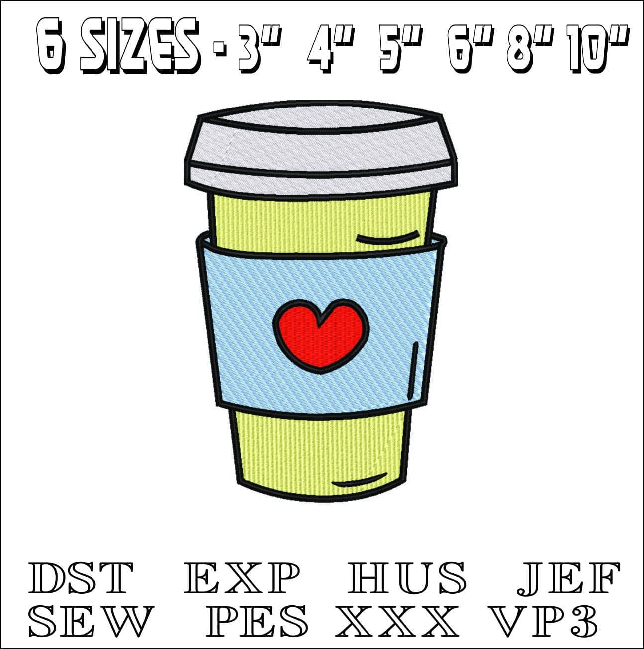 Coffee Cup with Love- Elegant embroidery design file - instant download — view 2