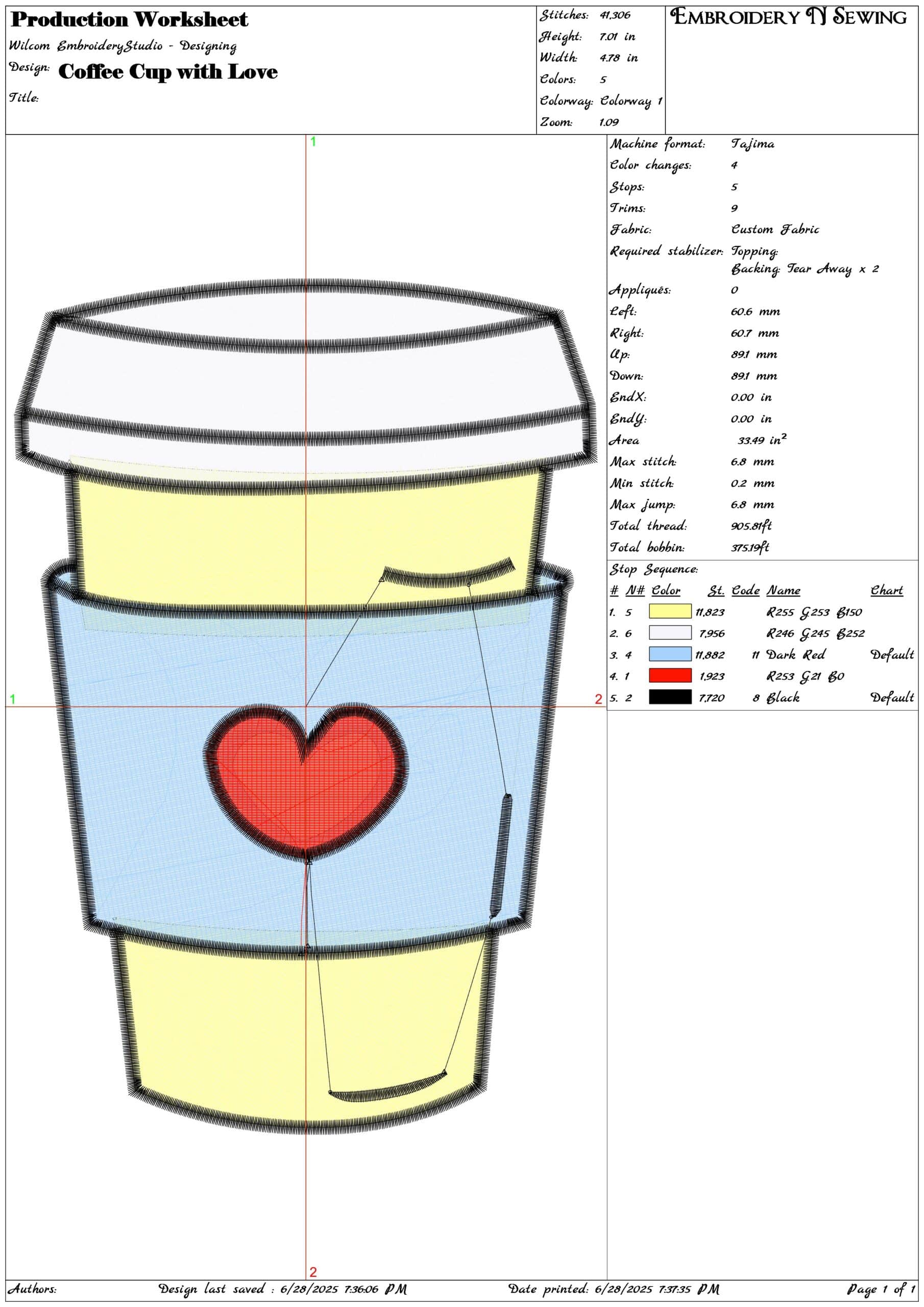 Coffee Cup with Love- Elegant embroidery design file - instant download — view 3