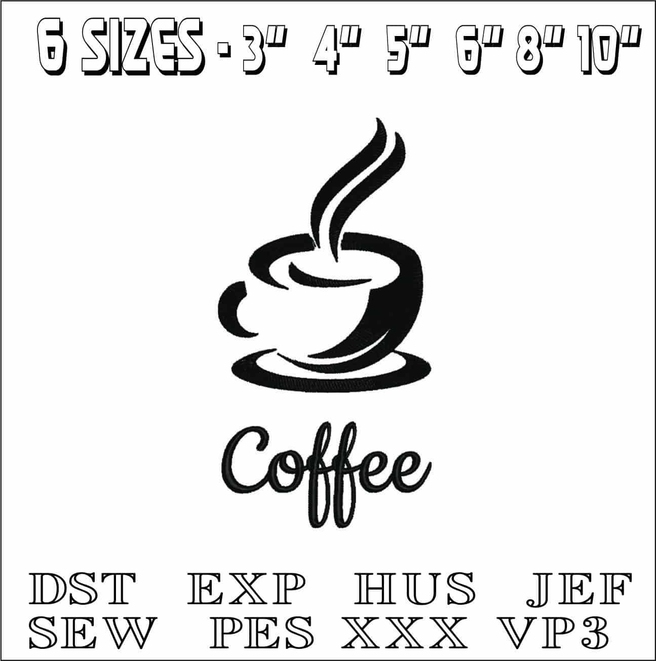 Coffee cup with Writing- Elegant embroidery design file - instant download — view 2