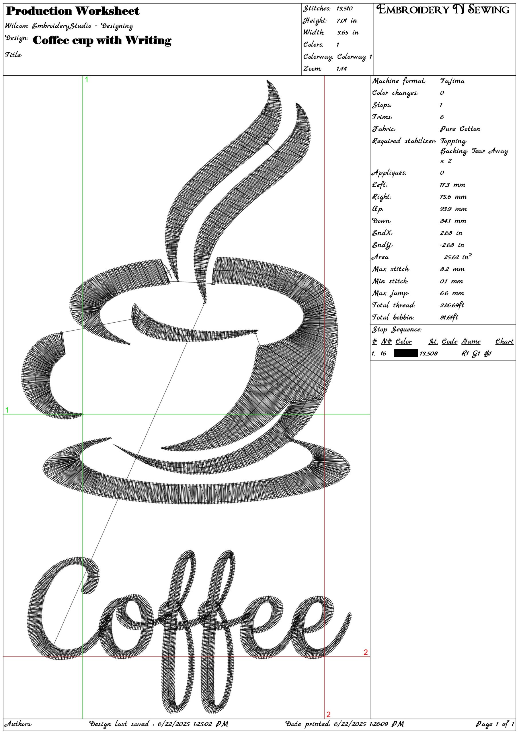 Coffee cup with Writing- Elegant embroidery design file - instant download — view 3