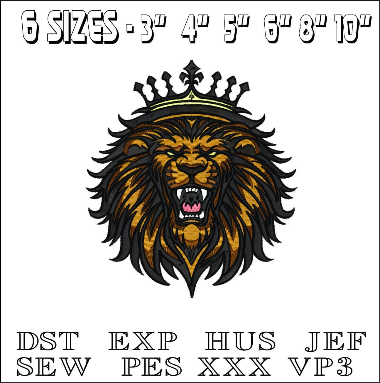 Color Lion Roaring with Crown- Elegant embroidery design file - instant download — view 2