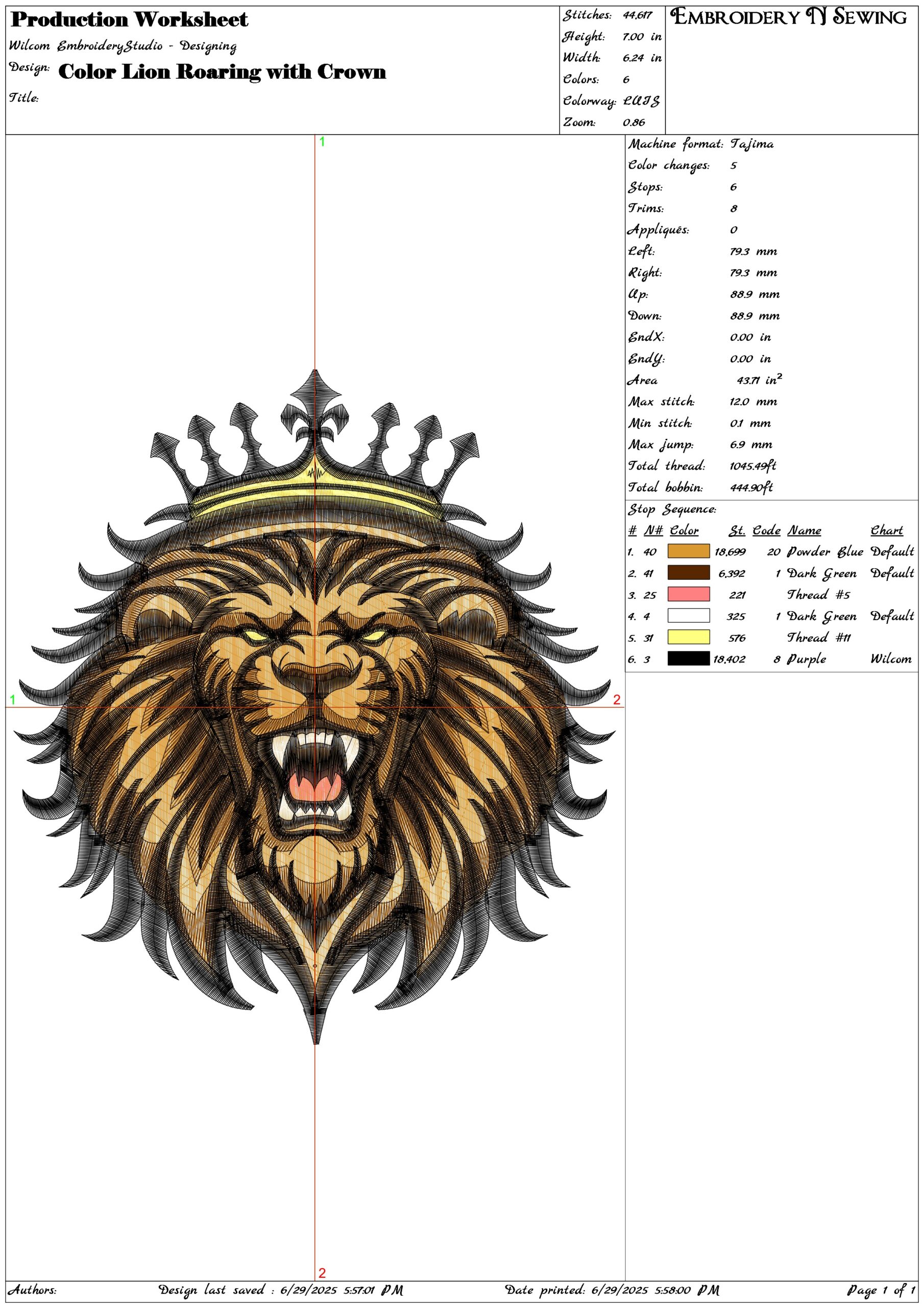 Color Lion Roaring with Crown- Elegant embroidery design file - instant download — view 3