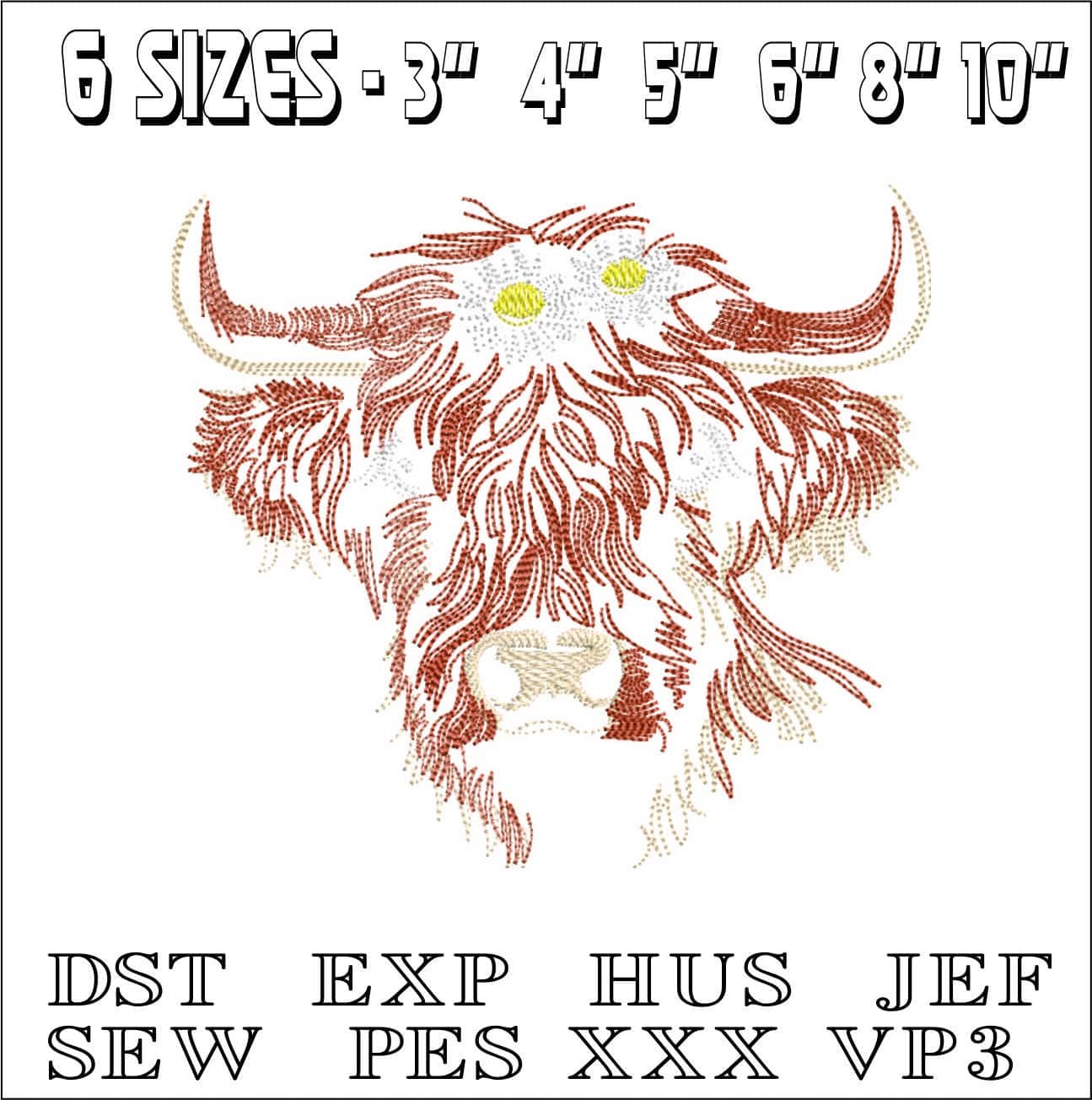 Cow Head- Elegant embroidery design file - instant download — view 2