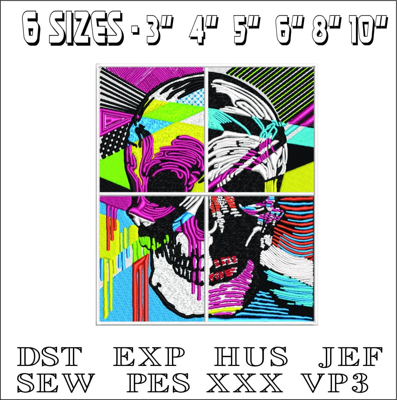 Colorful Skull- Elegant embroidery design file - instant download — view 2