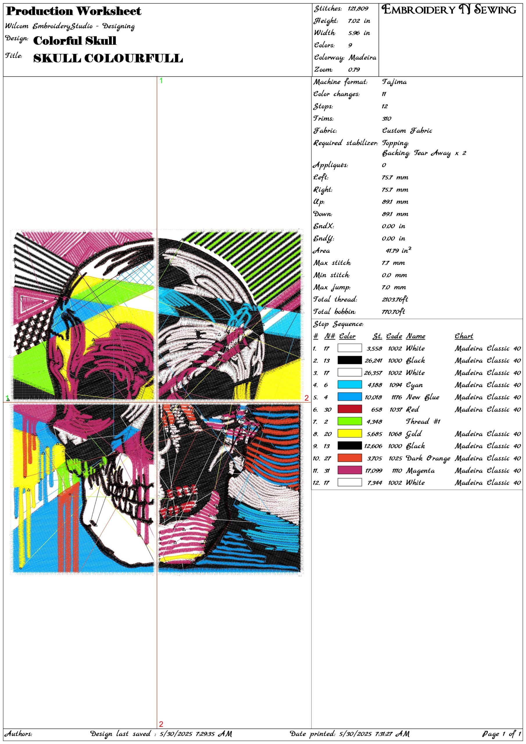 Colorful Skull- Elegant embroidery design file - instant download — view 3