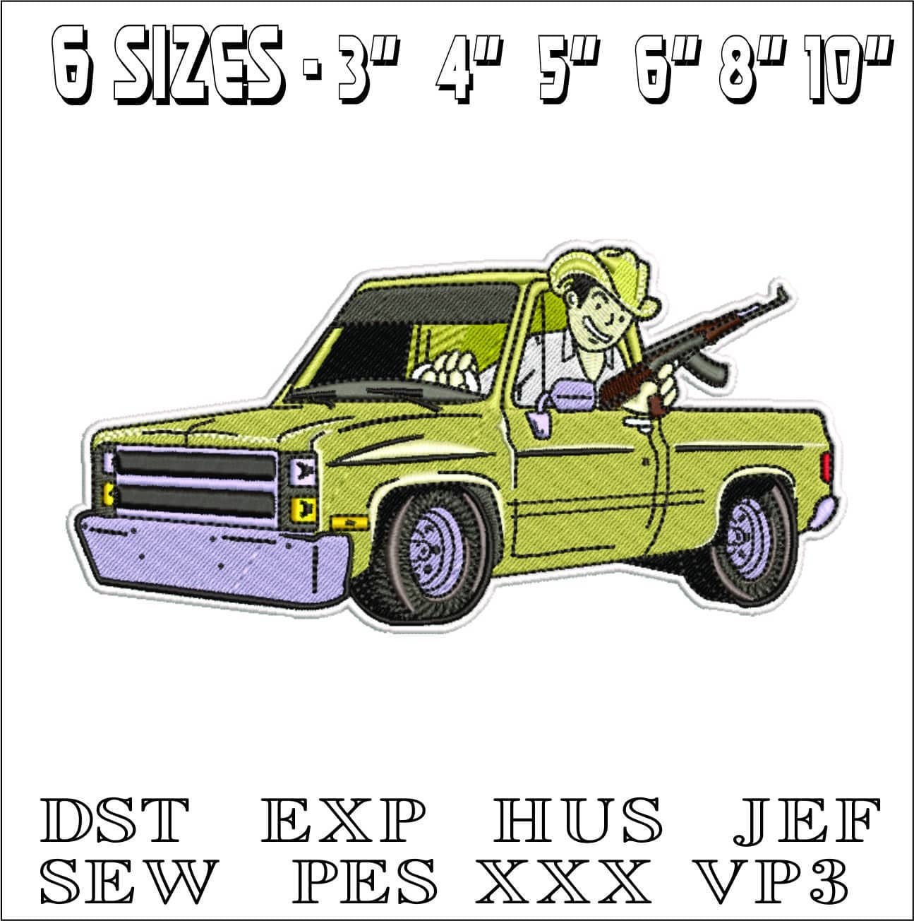 Cowboy Truck gun- Elegant embroidery design file - instant download — view 2