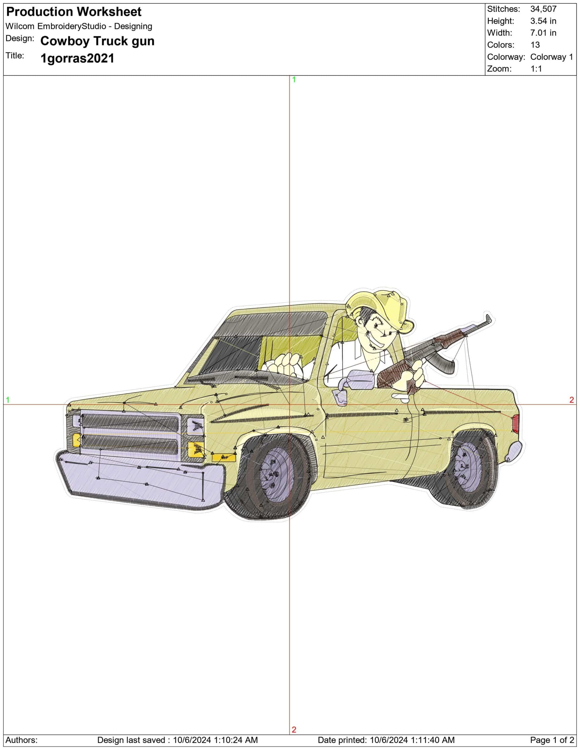 Cowboy Truck gun- Elegant embroidery design file - instant download — view 3