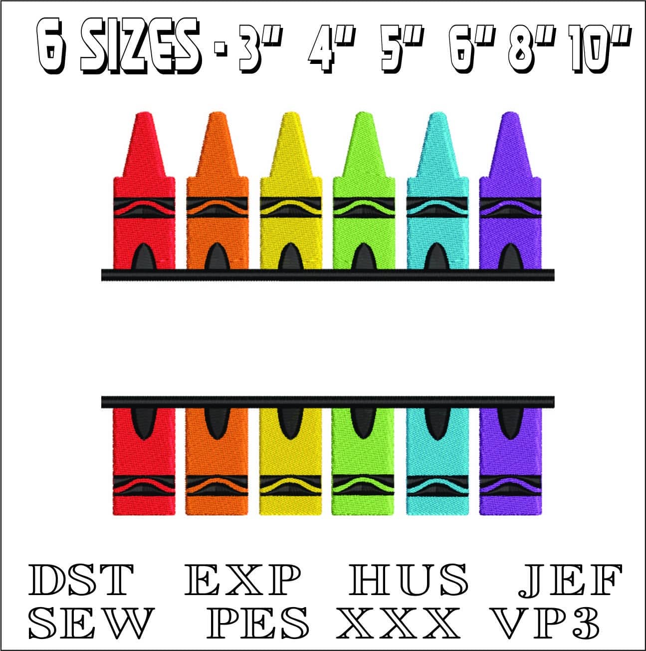 Crayons and Space for Name- Elegant embroidery design file - instant download — view 2