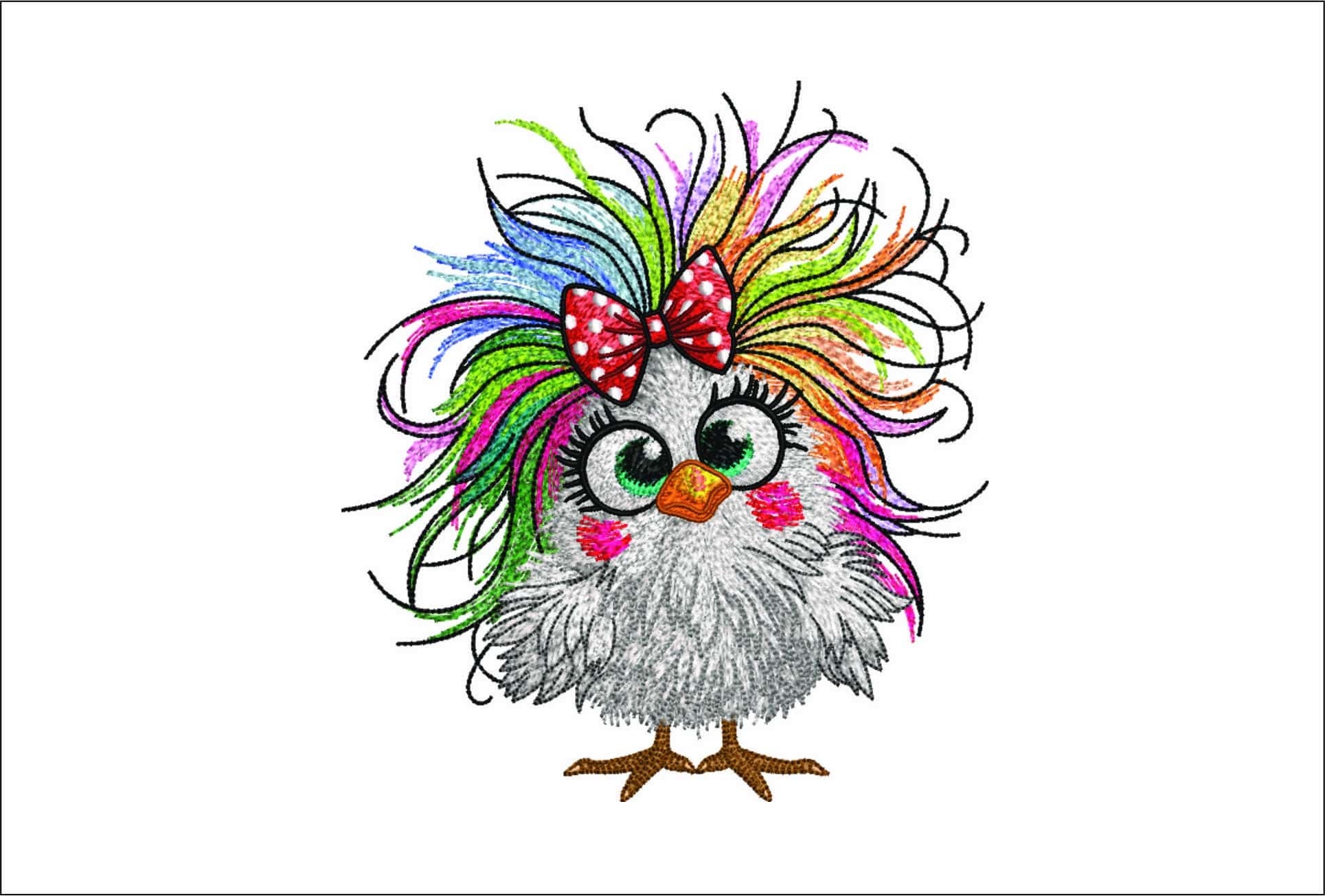 Crazy Funny Chicken- Elegant embroidery design file - instant download