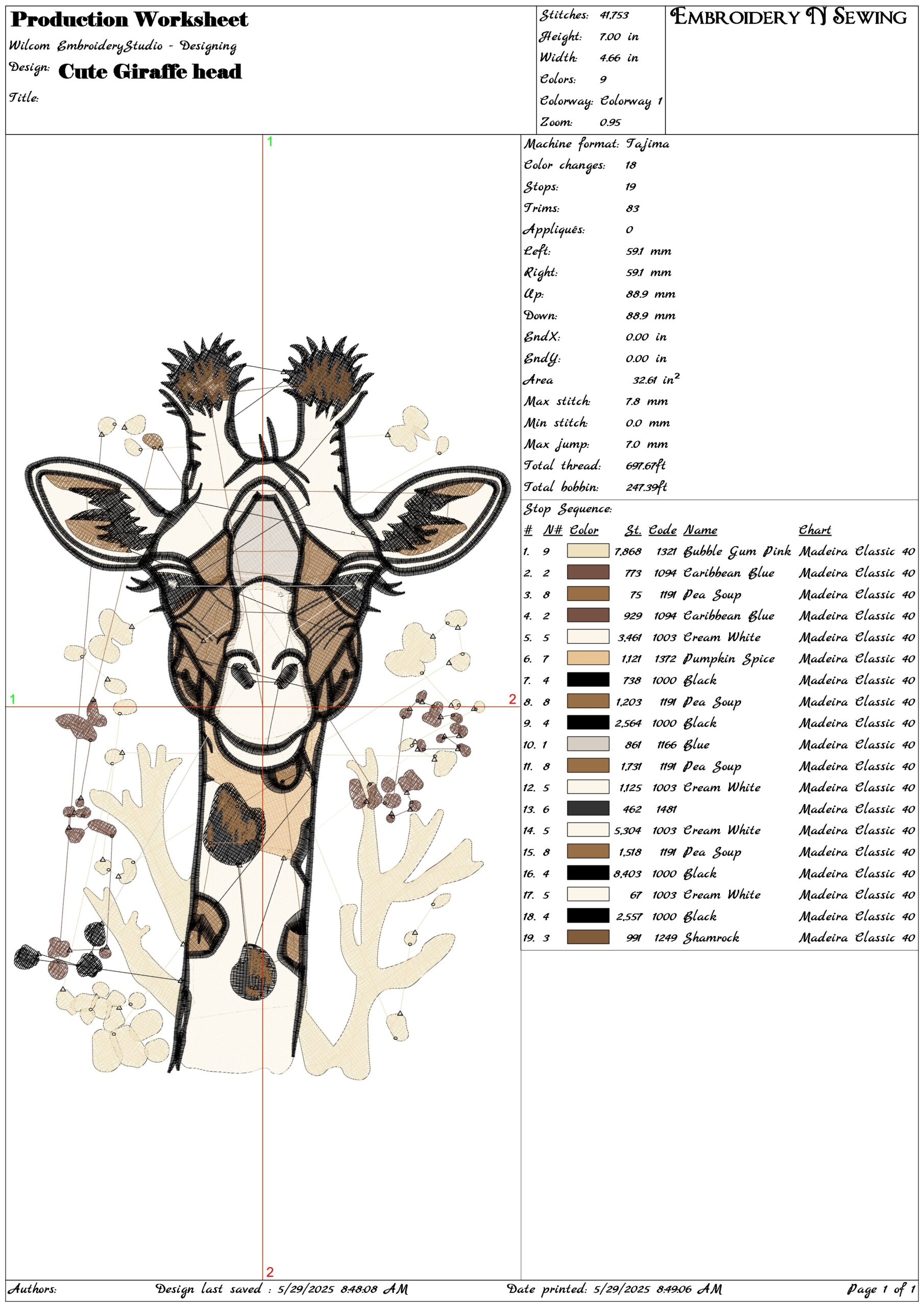 Cute Giraffe head- Elegant embroidery design file - instant download — view 3