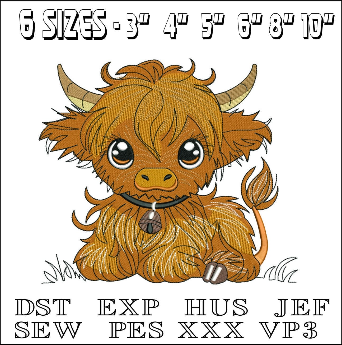 Cute Highland Cow Sitting- Elegant embroidery design file - instant download — view 2