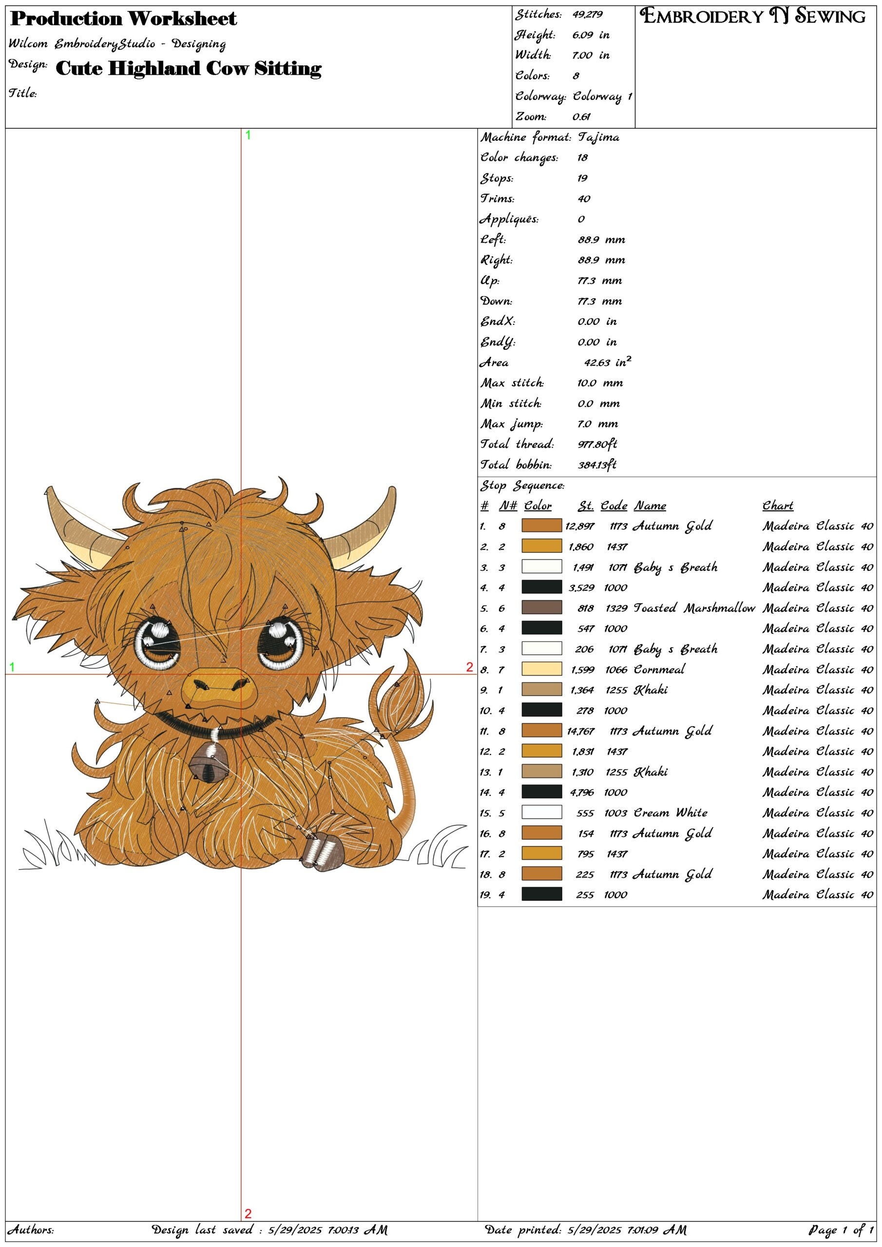 Cute Highland Cow Sitting- Elegant embroidery design file - instant download — view 3