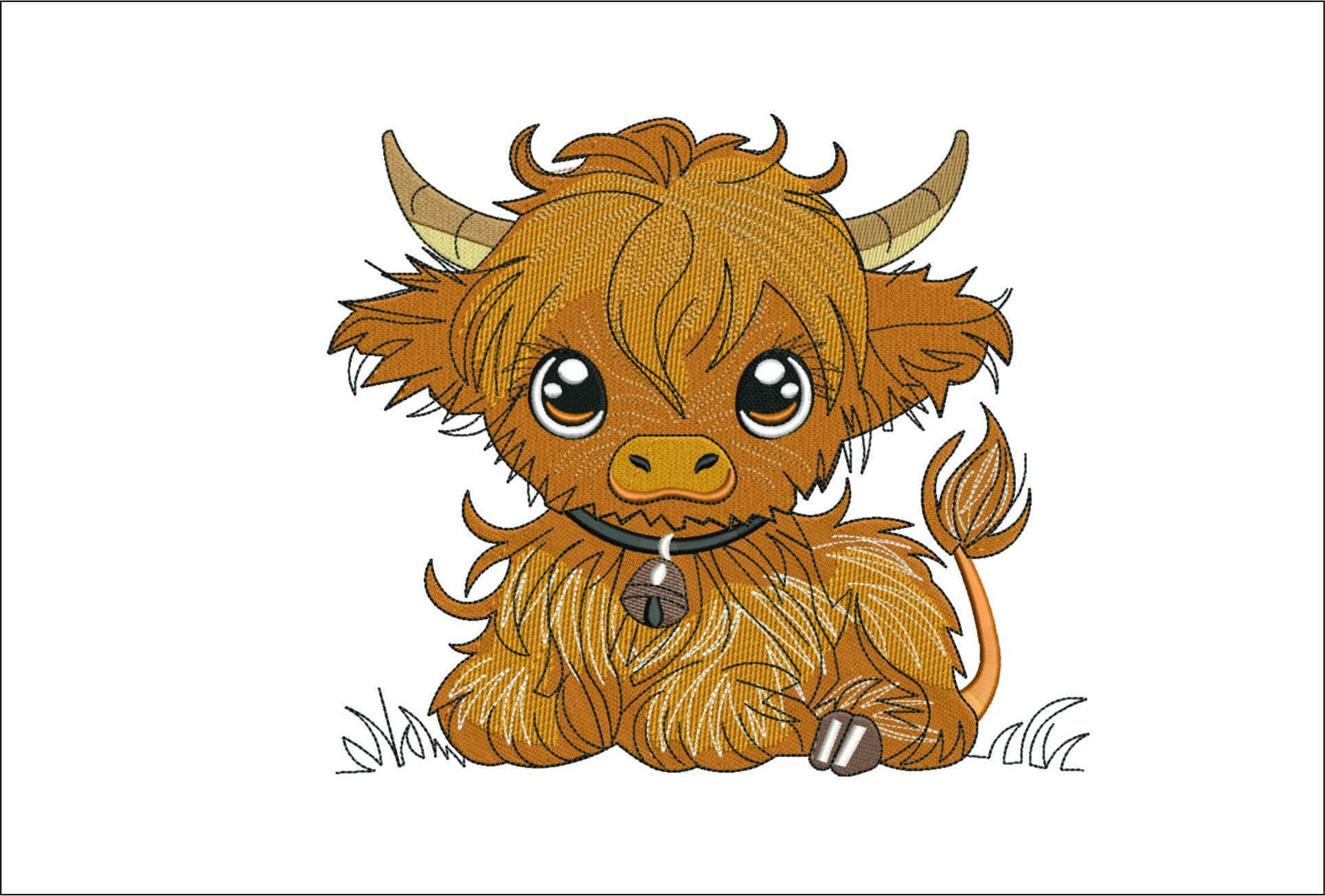 Cute Highland Cow Sitting- Elegant embroidery design file - instant download
