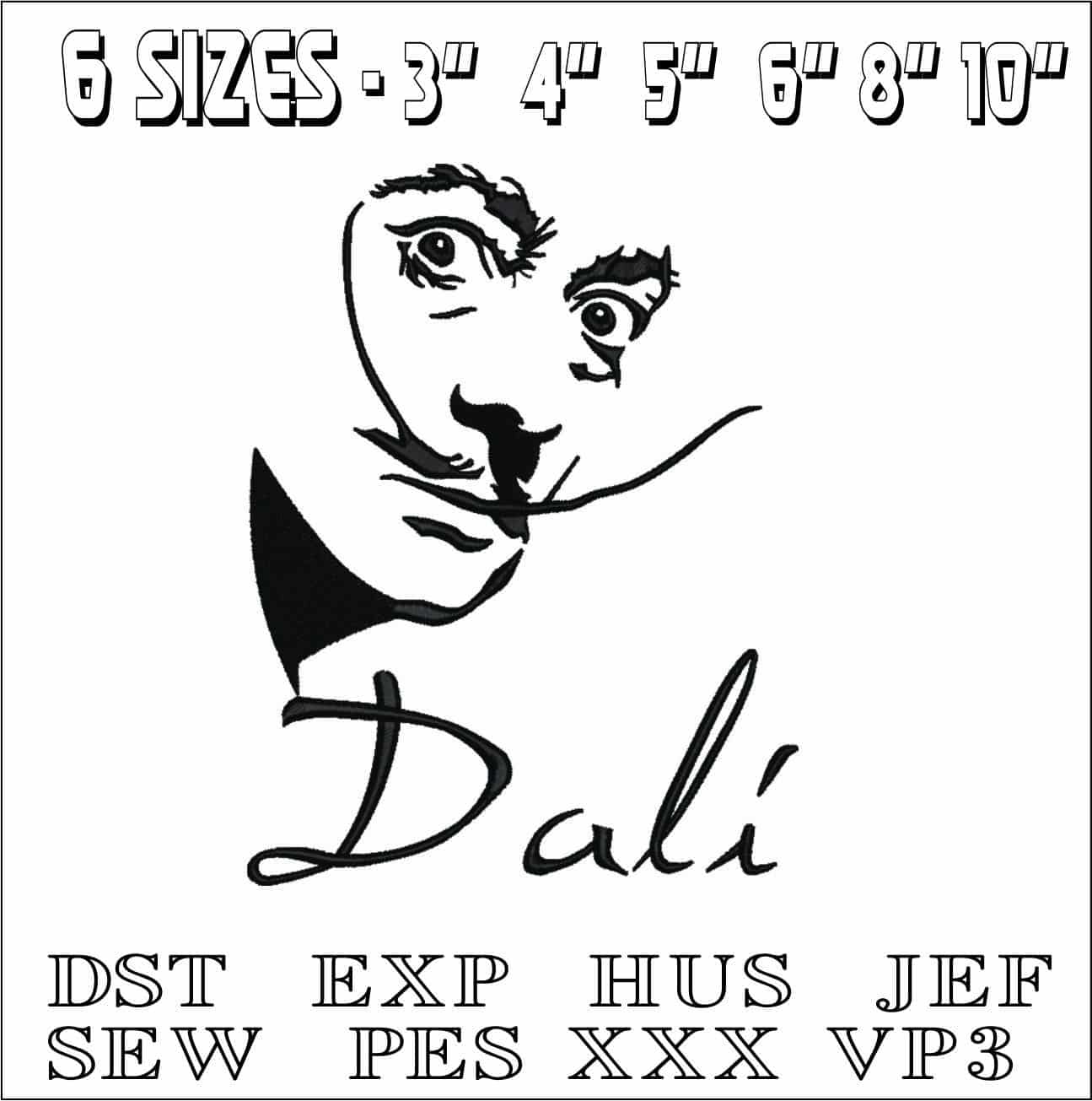 Dali Face- Elegant embroidery design file - instant download — view 2
