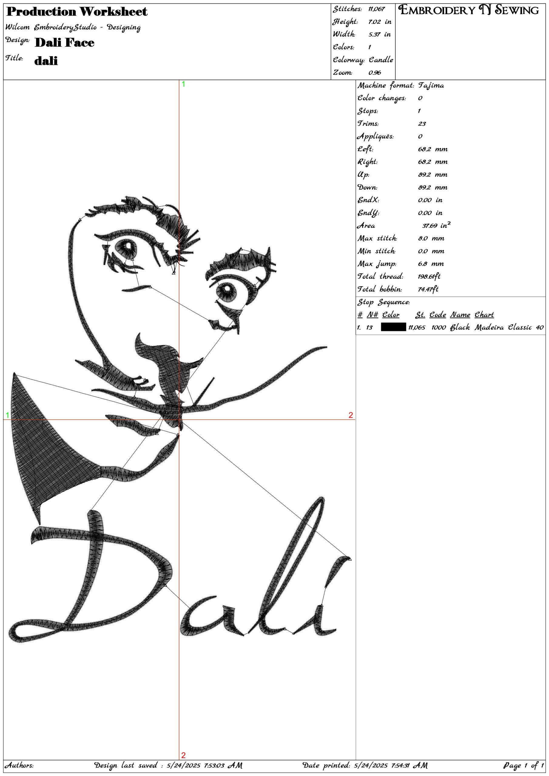 Dali Face- Elegant embroidery design file - instant download — view 3