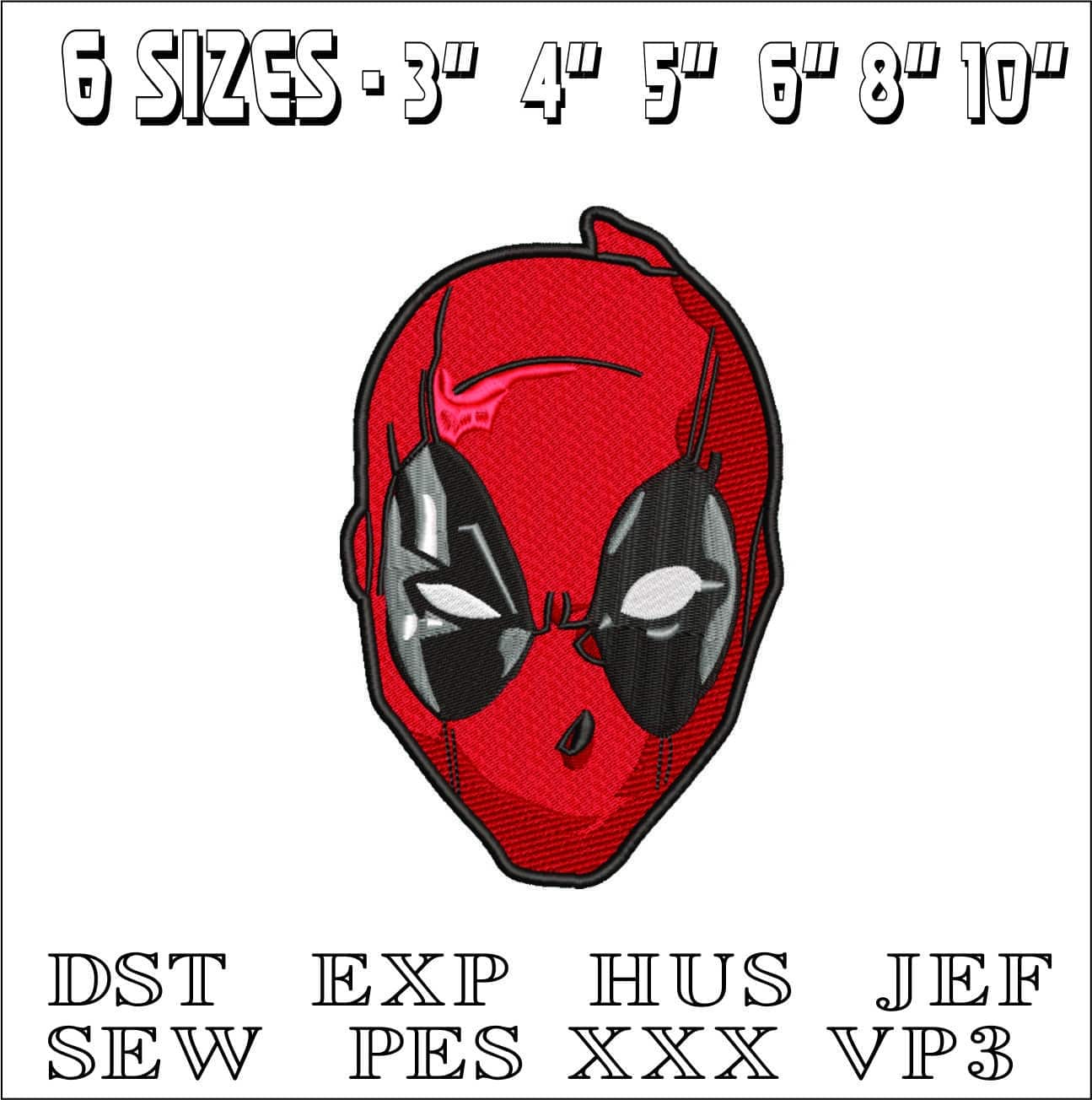 Deadpool Face- Elegant embroidery design file - instant download — view 2