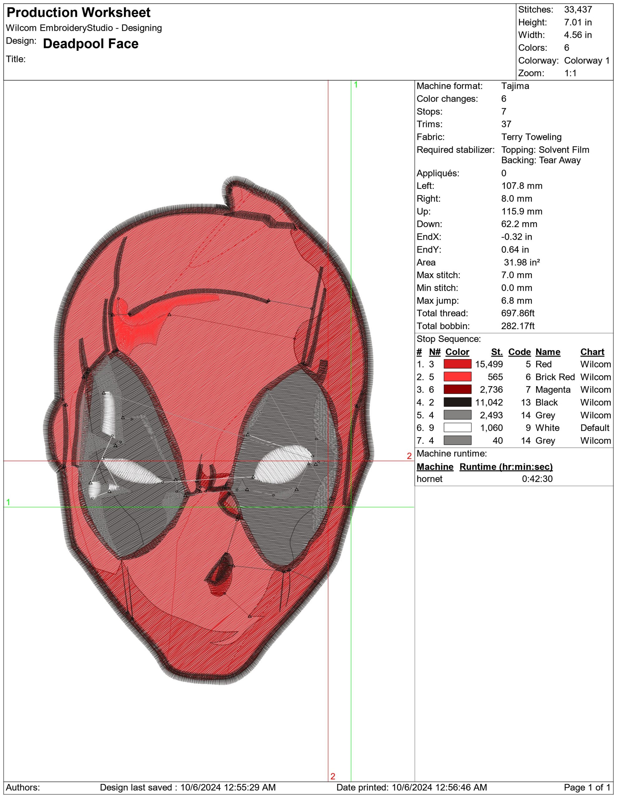 Deadpool Face- Elegant embroidery design file - instant download — view 3
