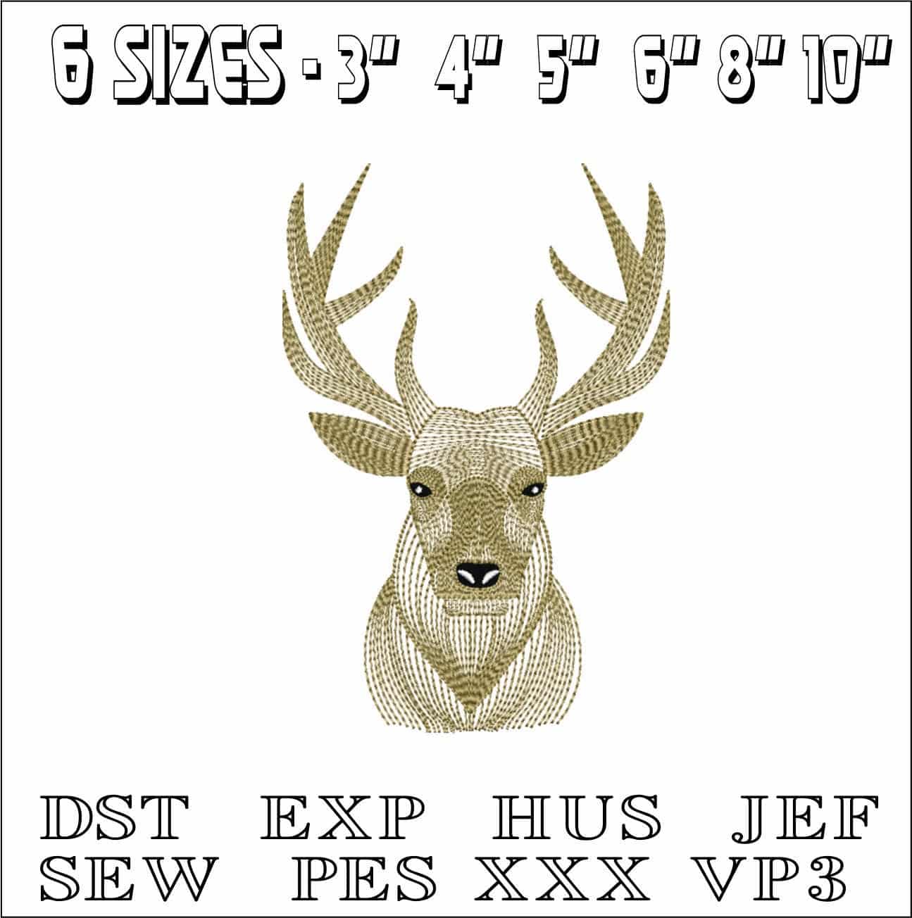 Deer Head- Elegant embroidery design file - instant download — view 2