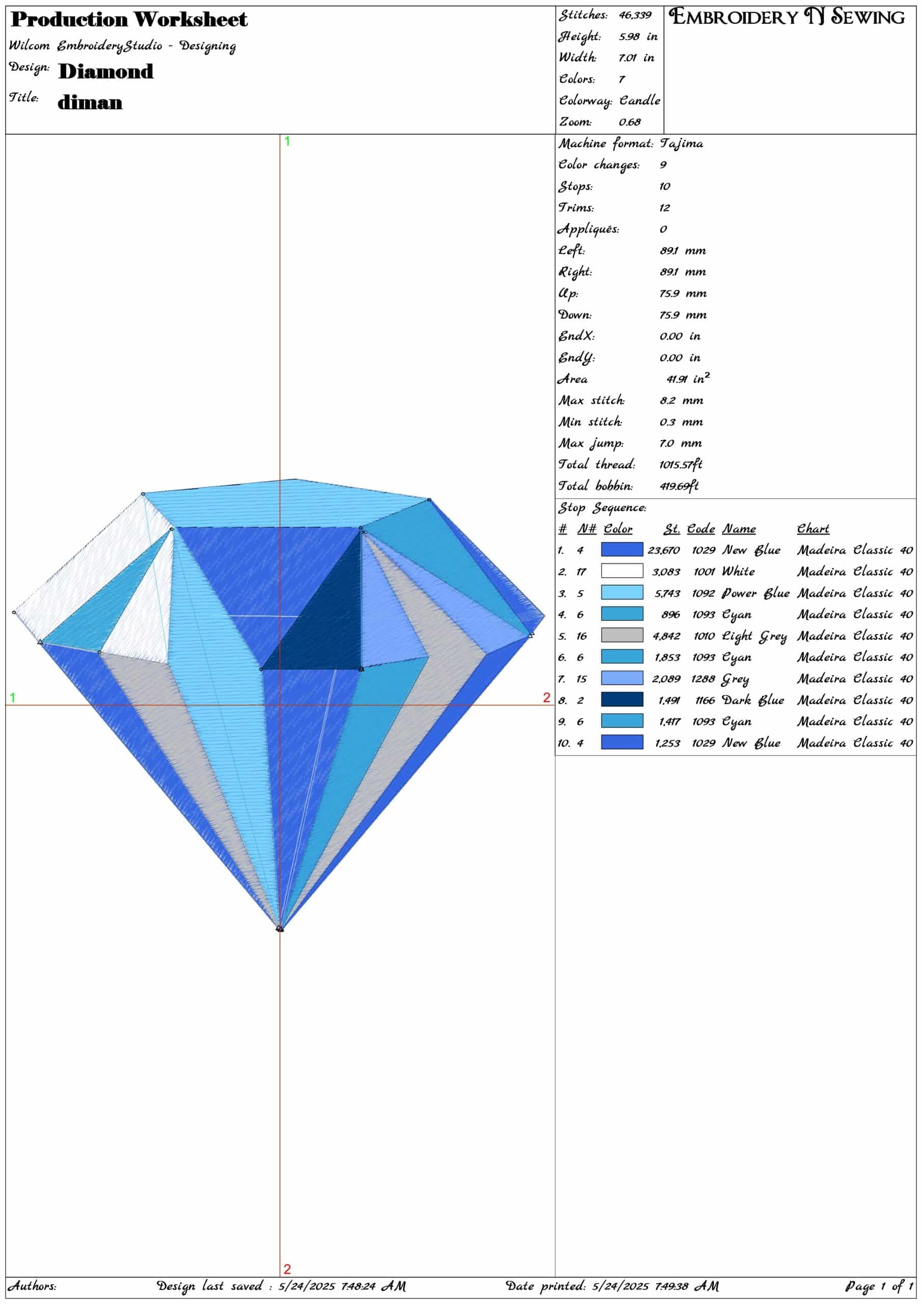 Diamond- Elegant embroidery design file - instant download — view 3