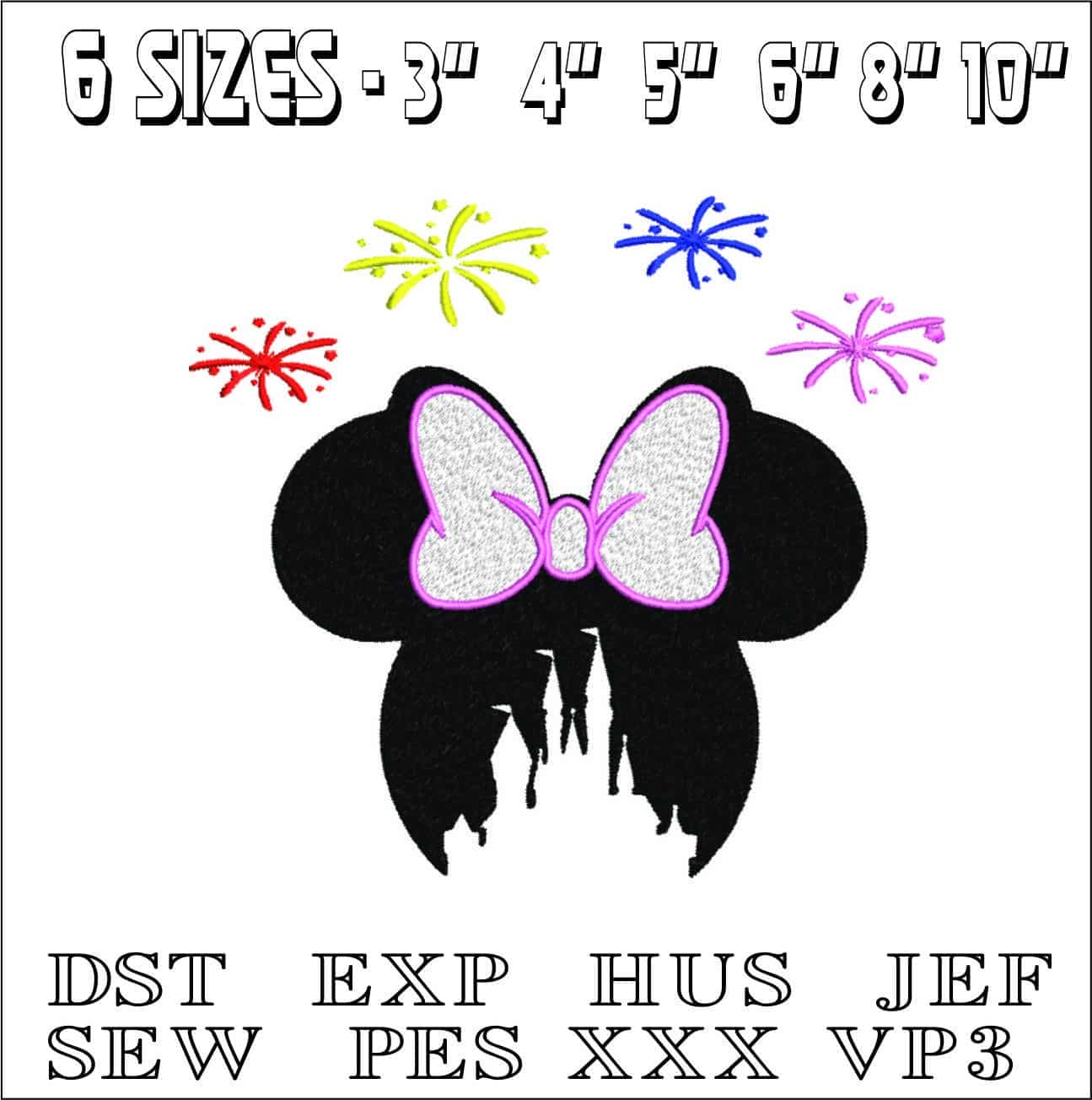 Disney Castle Mickey Mouse Head Fireworks- Elegant embroidery design file - instant download — view 2