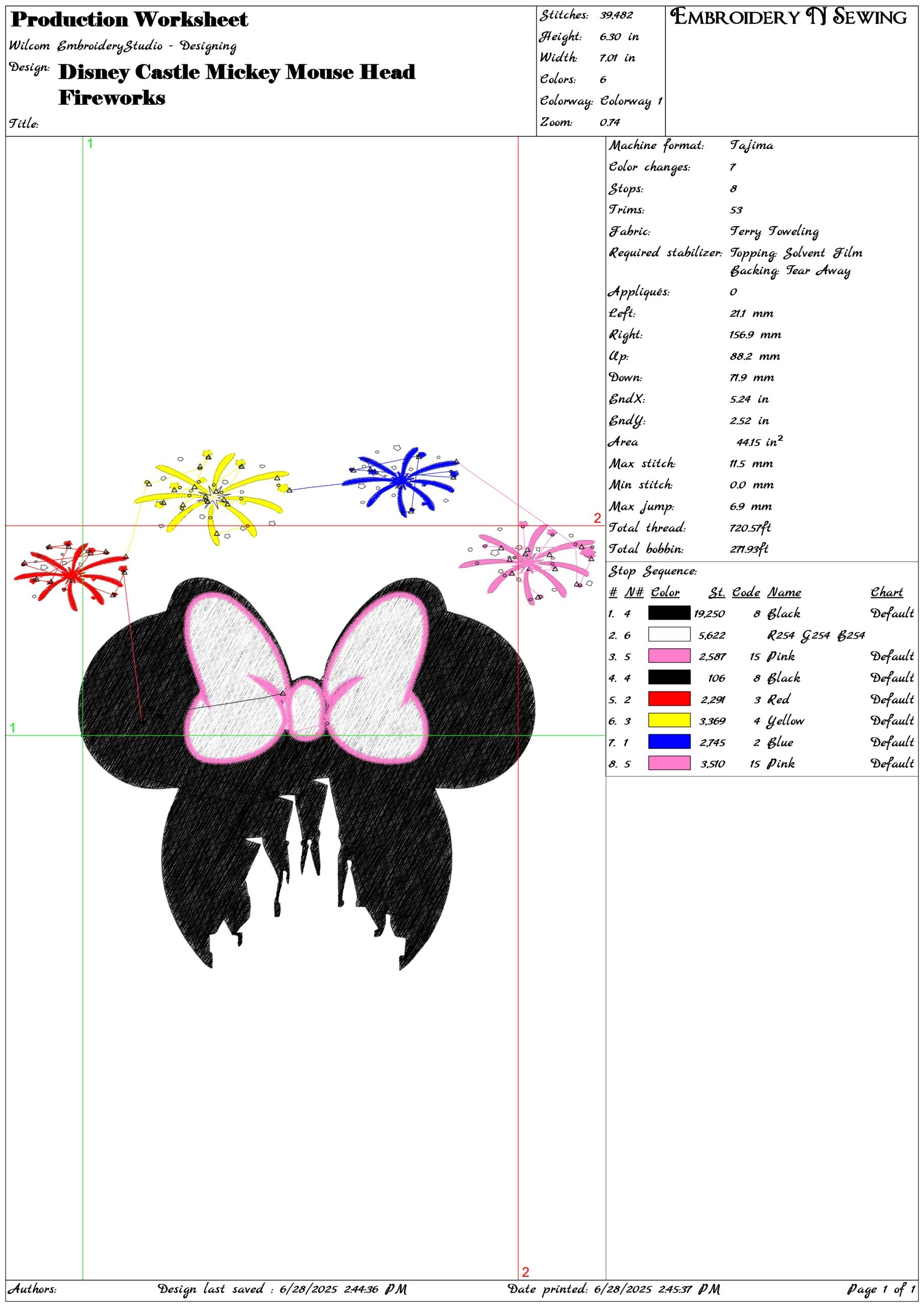Disney Castle Mickey Mouse Head Fireworks- Elegant embroidery design file - instant download — view 3