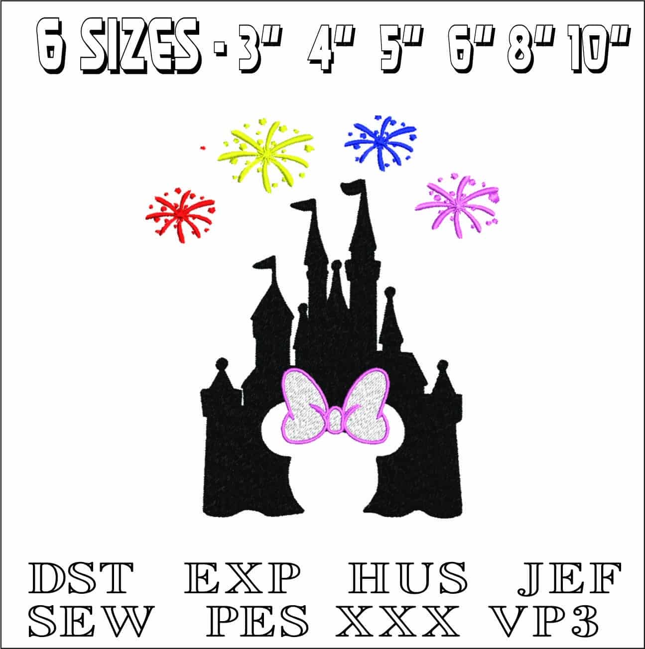 Disney Castle with Fireworks- Elegant embroidery design file - instant download — view 2