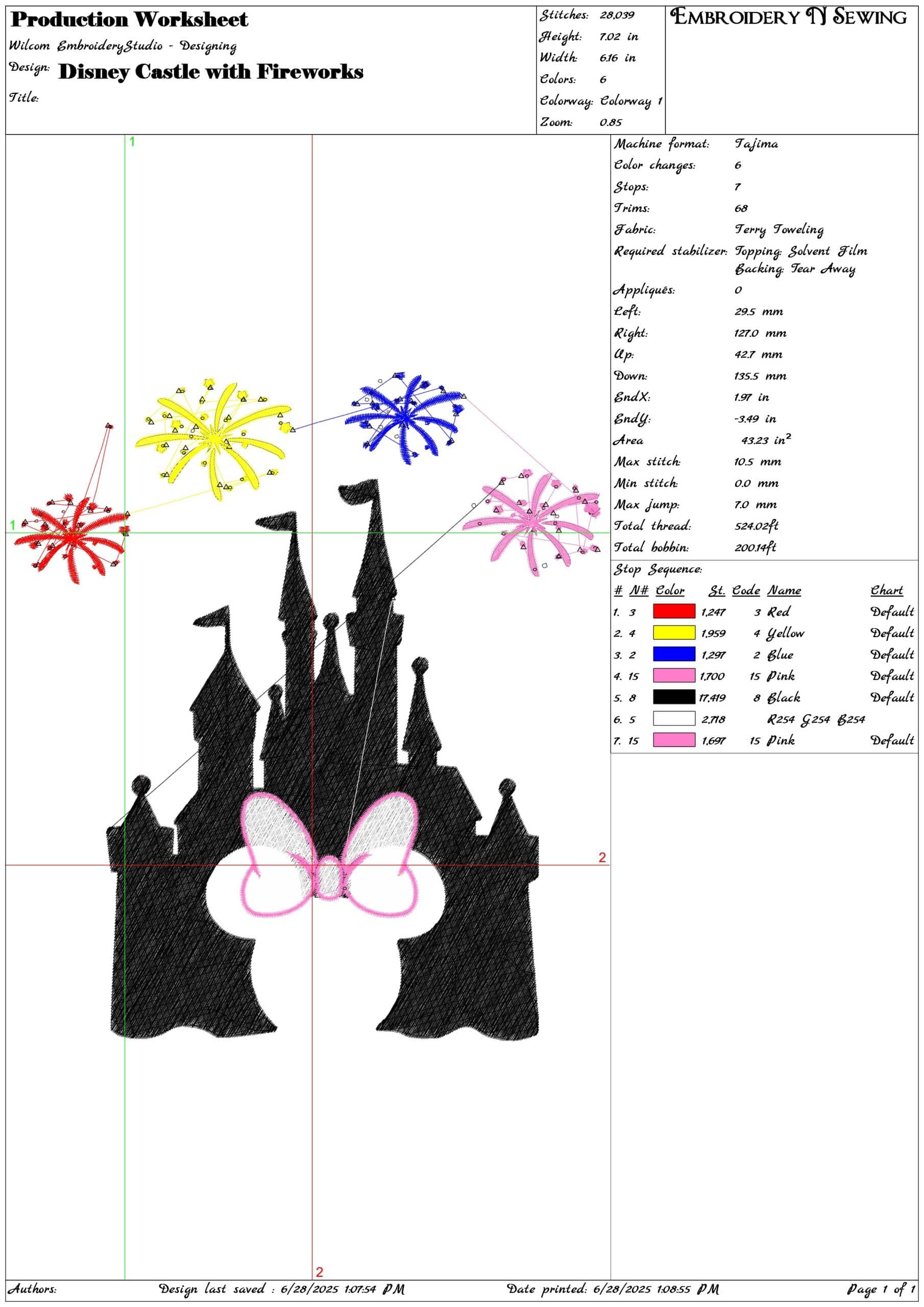 Disney Castle with Fireworks- Elegant embroidery design file - instant download — view 3
