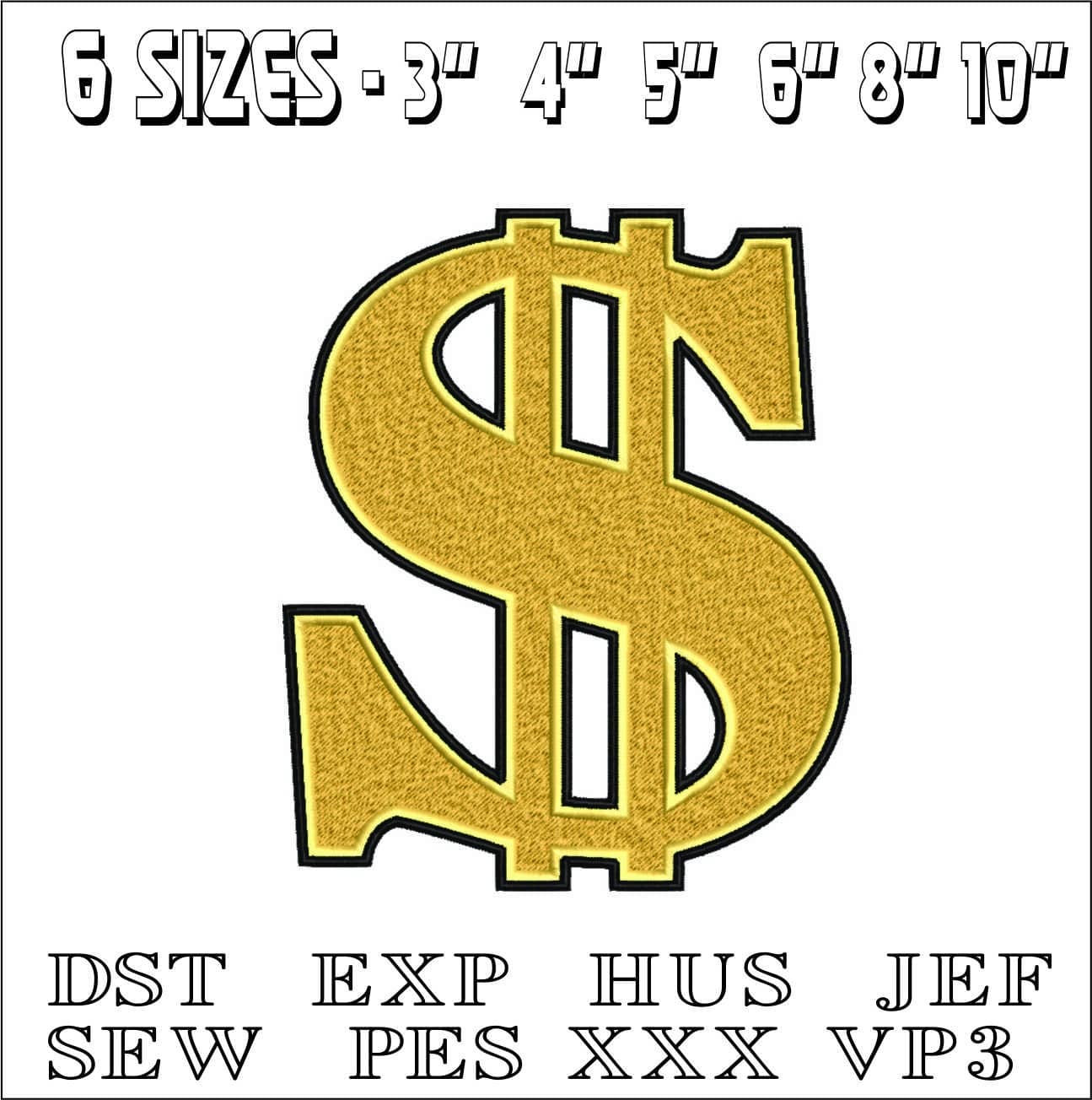 Dollar Sign- Elegant embroidery design file - instant download — view 2