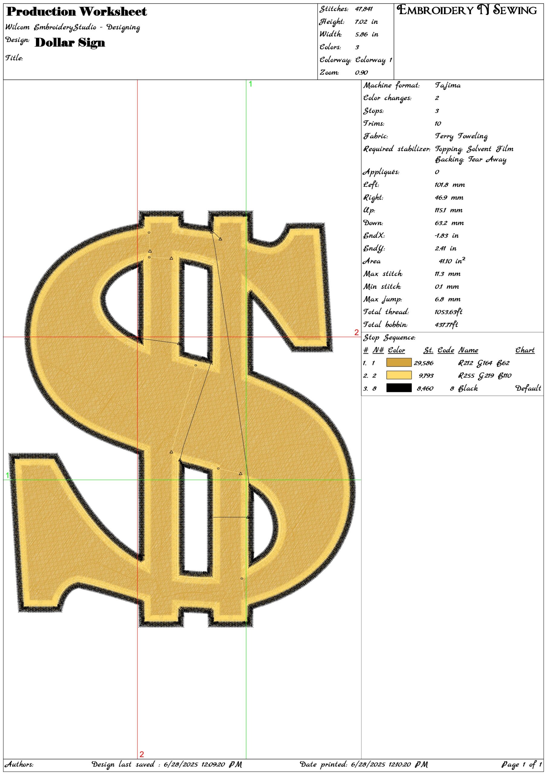 Dollar Sign- Elegant embroidery design file - instant download — view 3