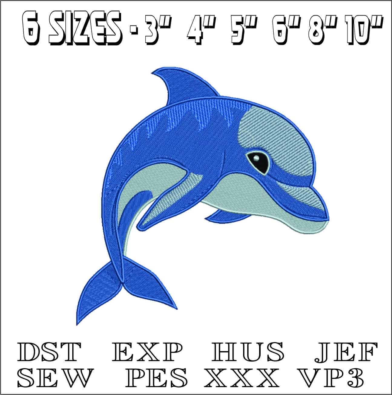 Dolphin Cartoon- Elegant embroidery design file - instant download — view 2