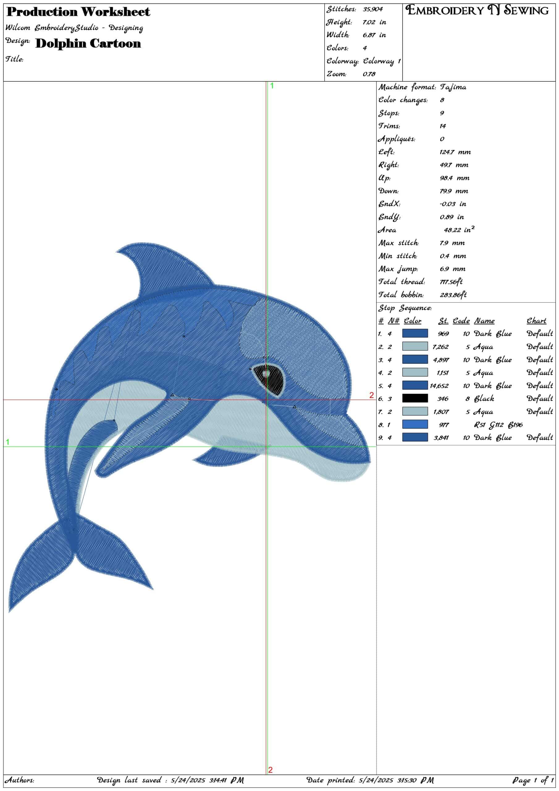 Dolphin Cartoon- Elegant embroidery design file - instant download — view 3