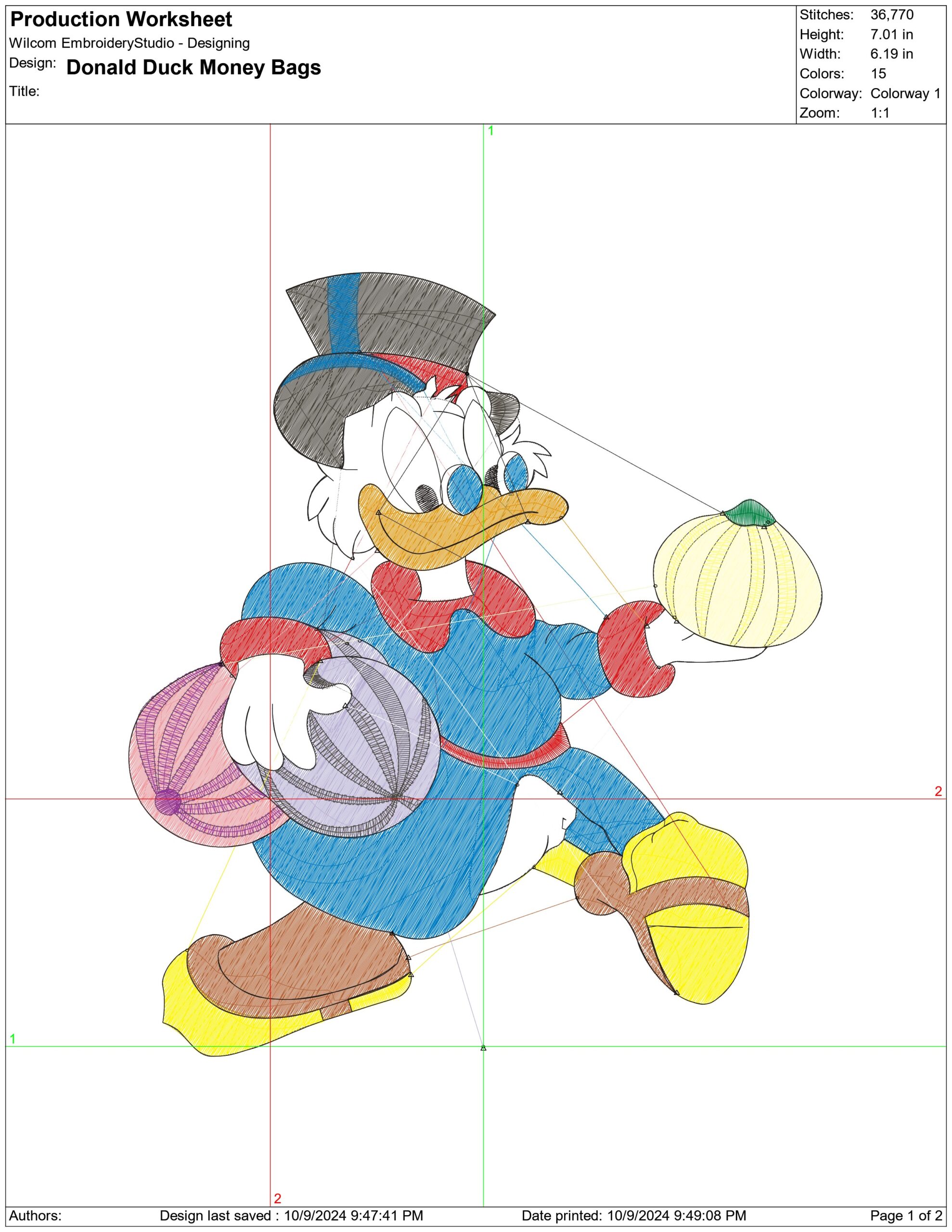 Donald Duck Money Bags- Elegant embroidery design file - instant download — view 4