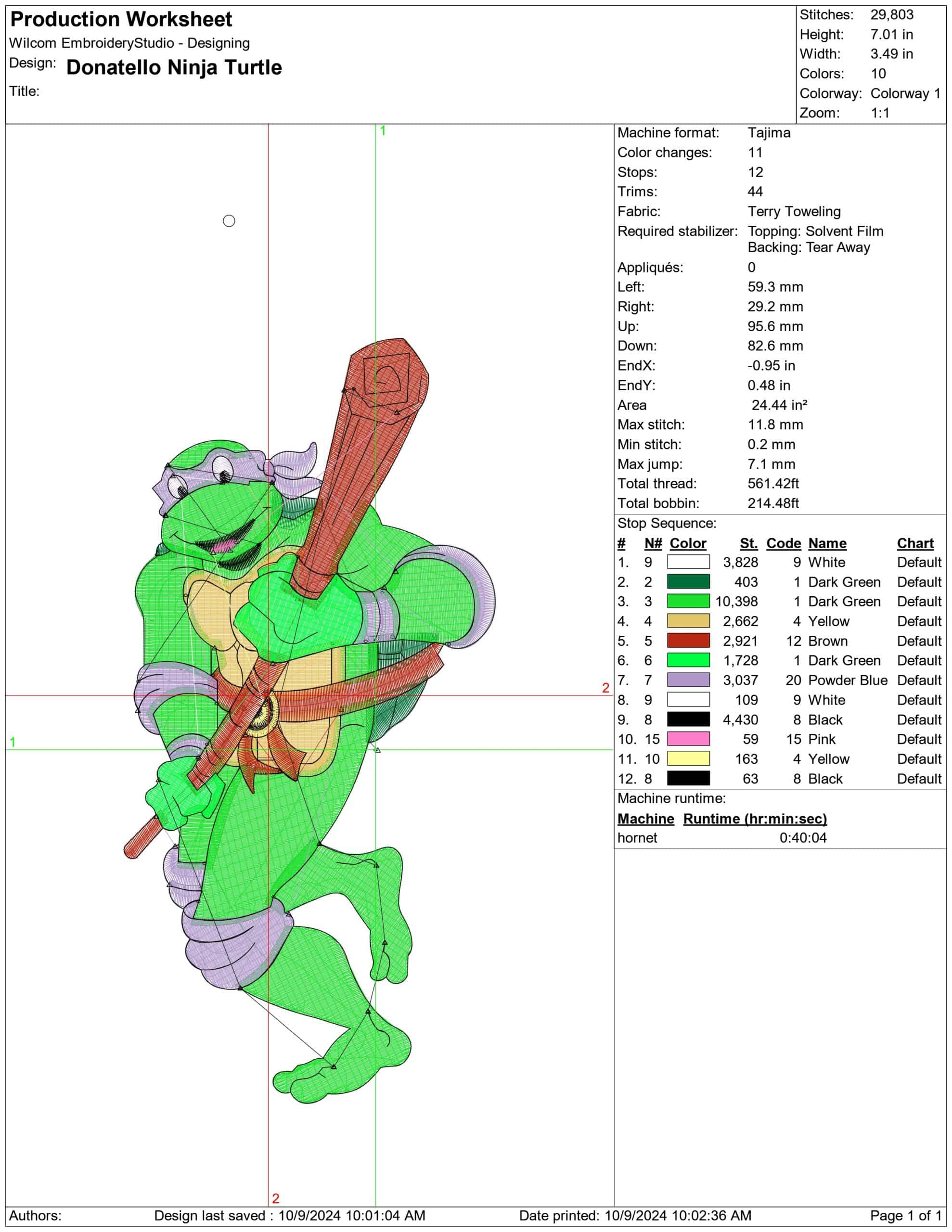 Donatello Ninja Turtle- Elegant embroidery design file - instant download — view 3