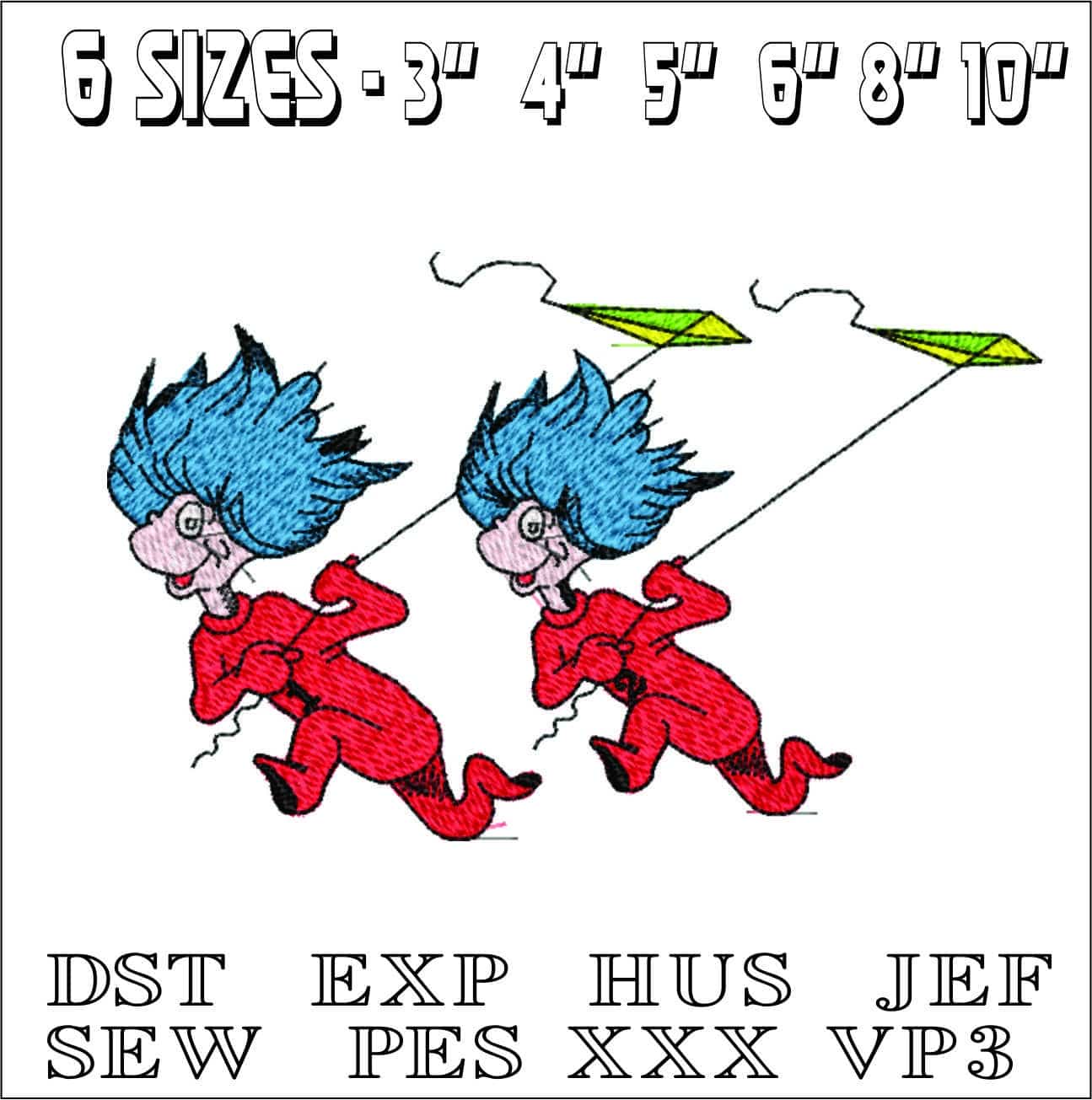 Dr Suess Fly a Kite- Elegant embroidery design file - instant download — view 2