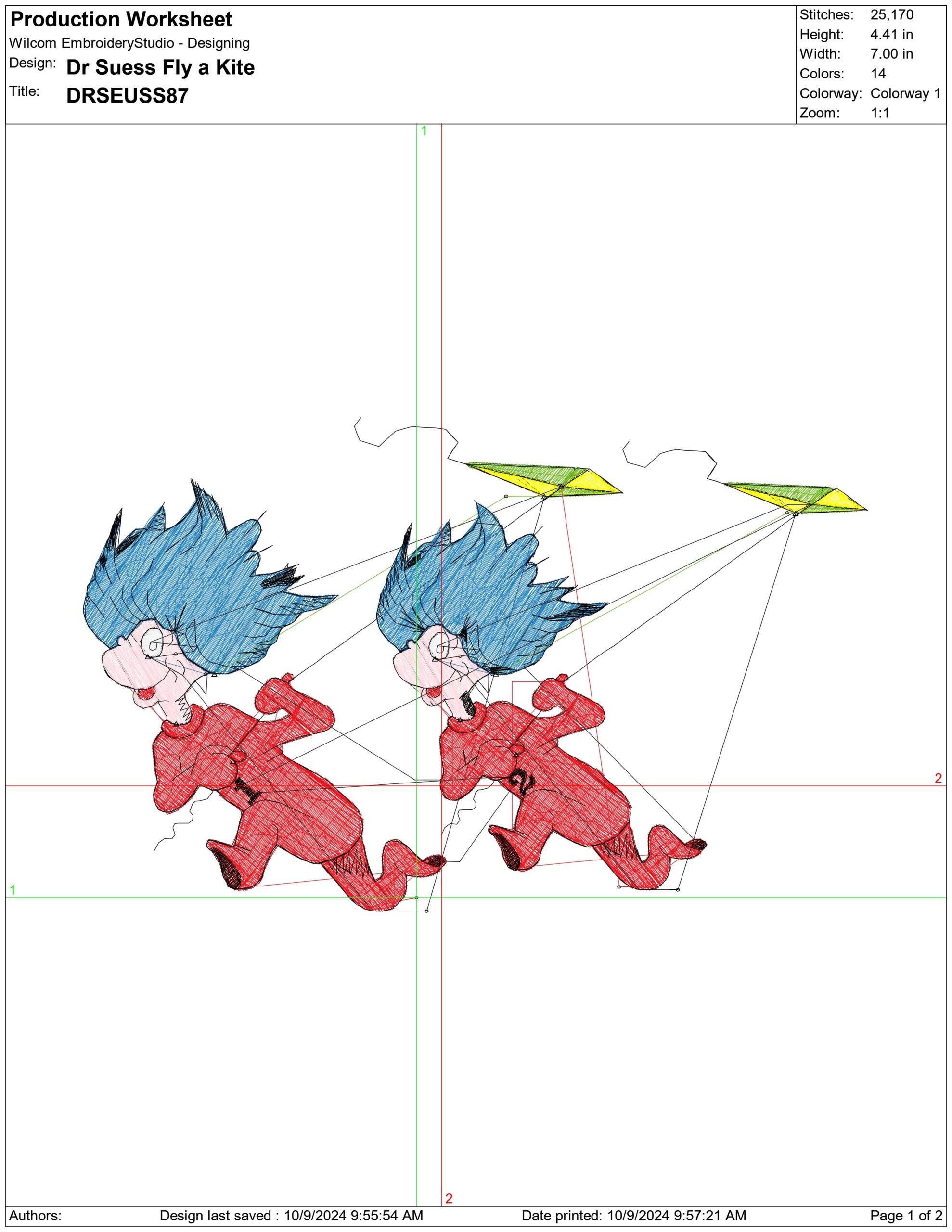 Dr Suess Fly a Kite- Elegant embroidery design file - instant download — view 4