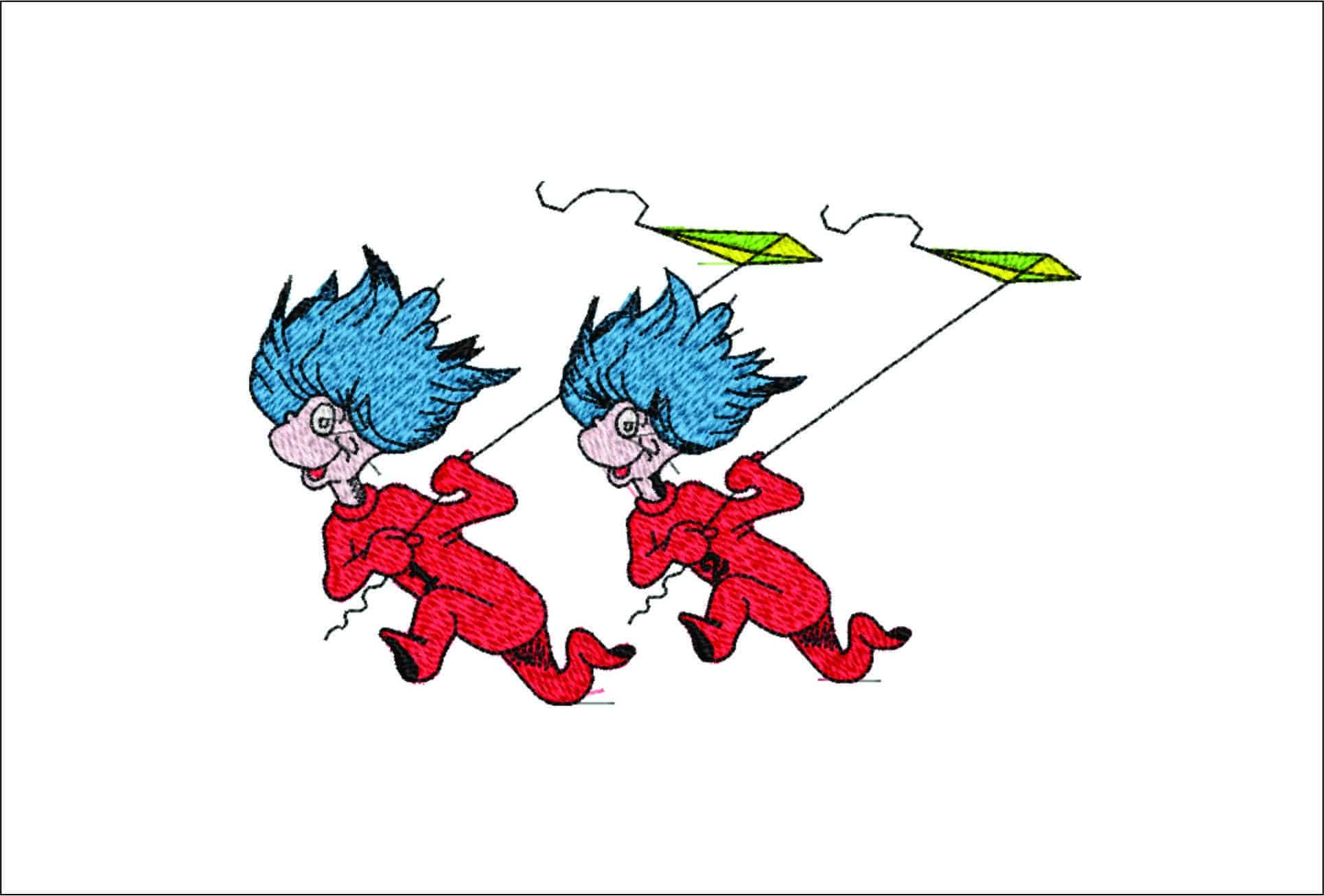 Dr Suess Fly a Kite- Elegant embroidery design file - instant download