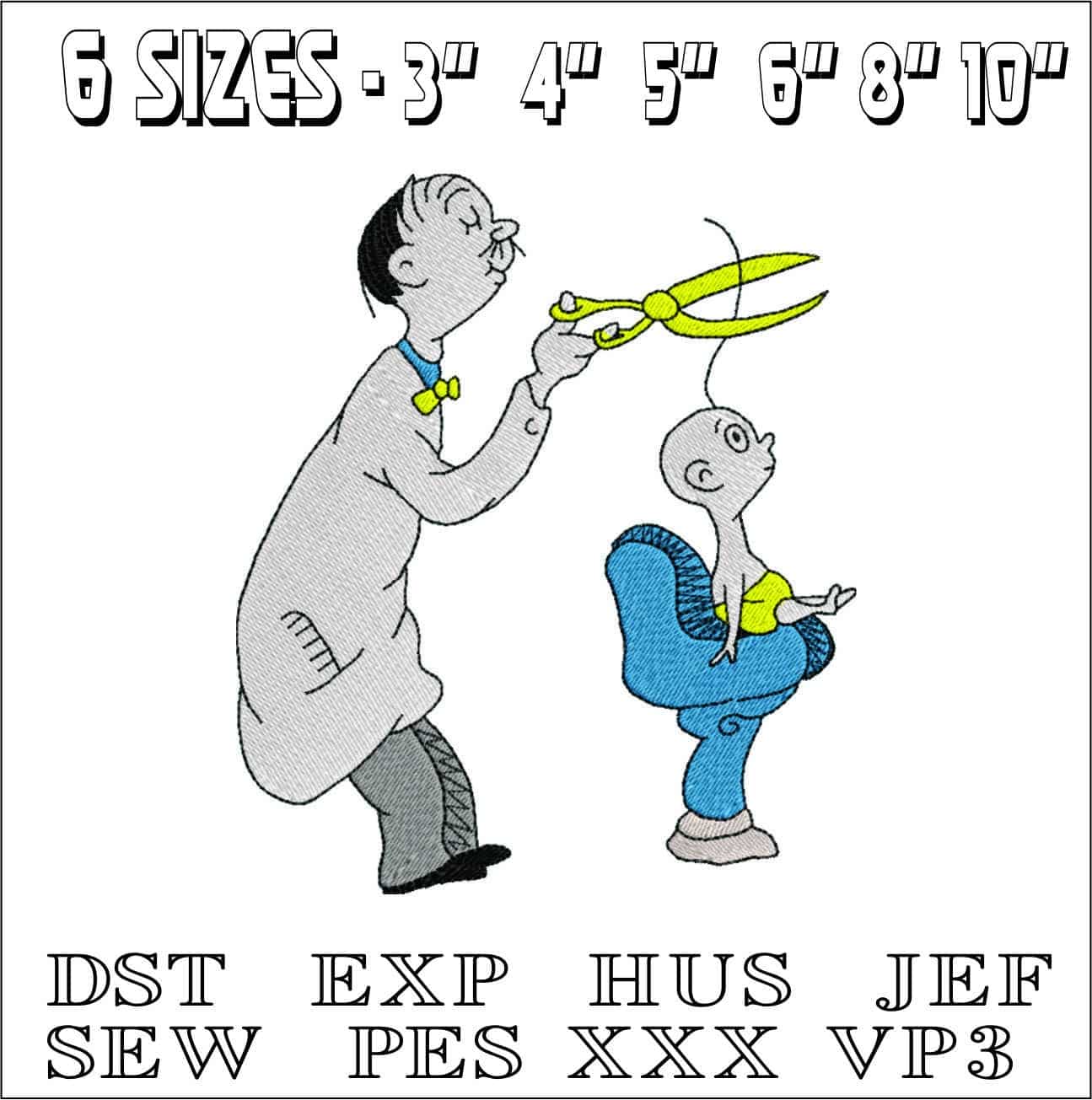 Dr Suess haircut- Elegant embroidery design file - instant download — view 2