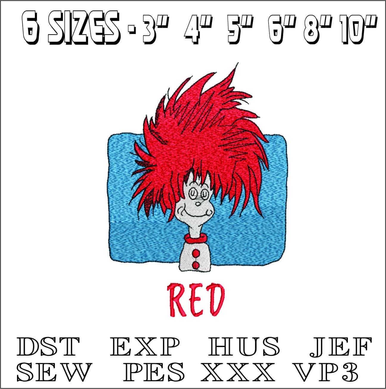 Dr Suess Red Head- Elegant embroidery design file - instant download — view 2