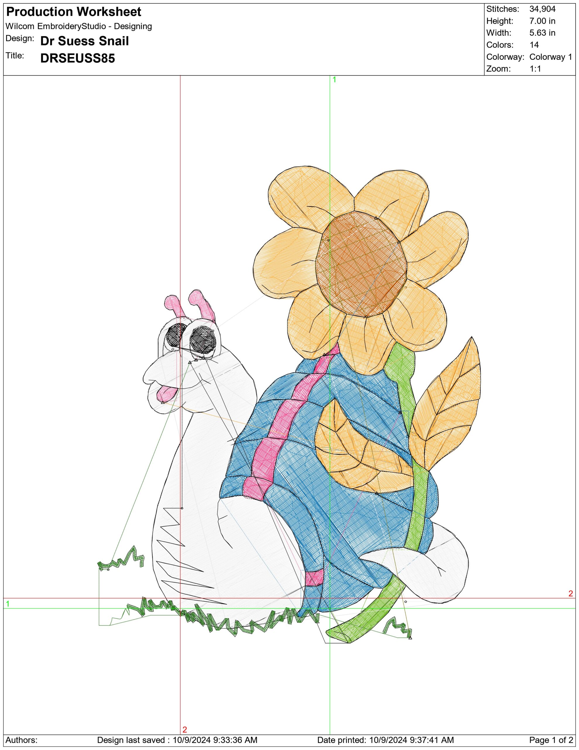 Dr Suess Snail- Elegant embroidery design file - instant download — view 4