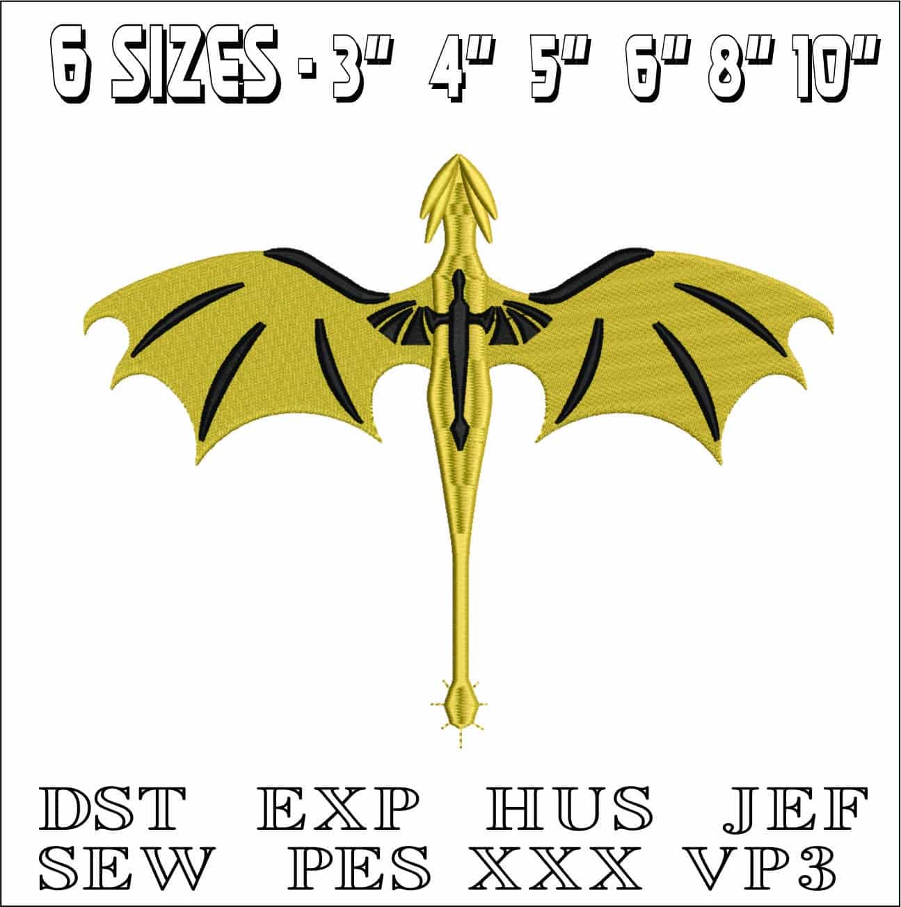 Dragon Flying wings stretched- Elegant embroidery design file - instant download — view 2