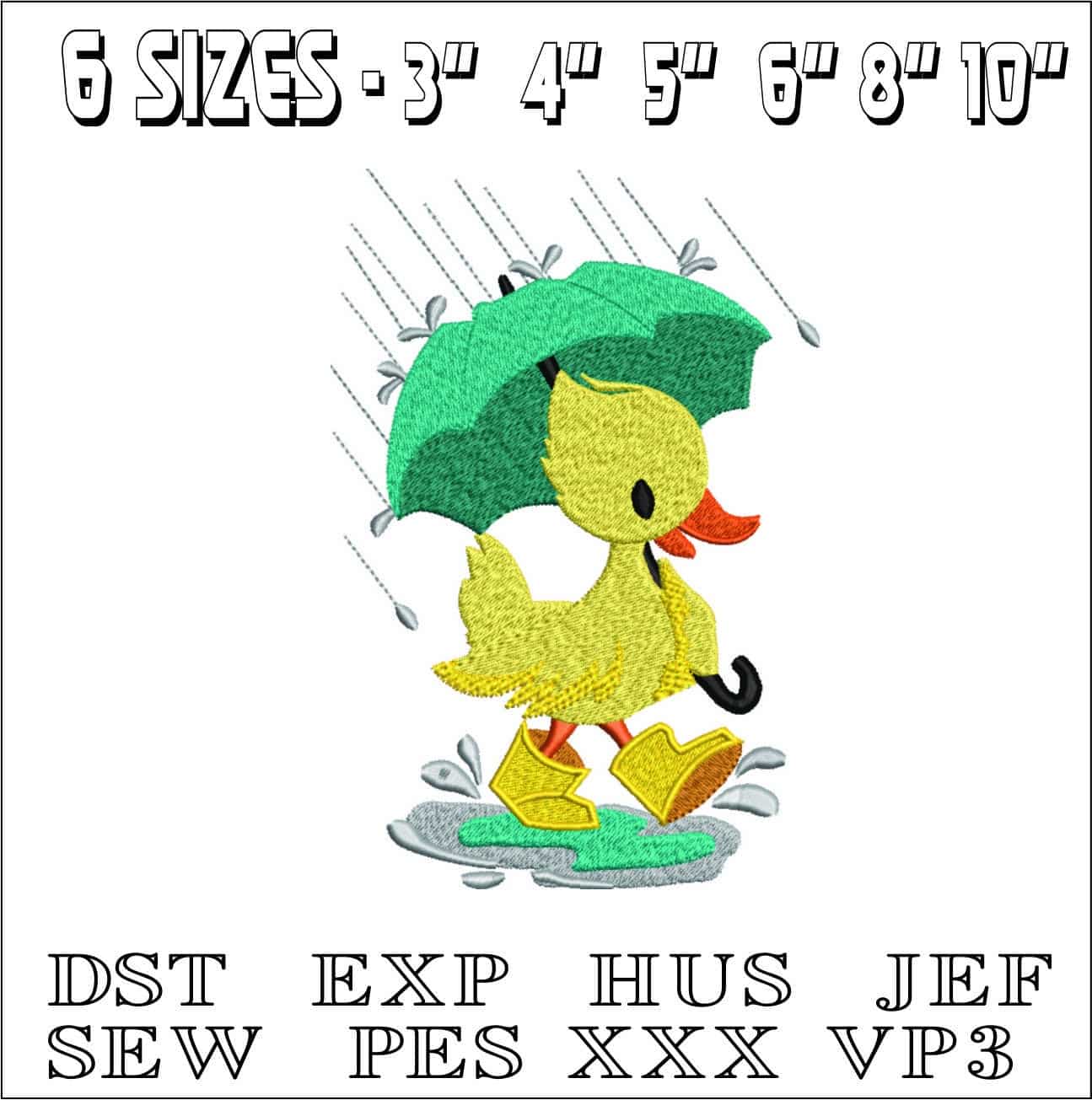 Duck in the Rain- Elegant embroidery design file - instant download — view 2