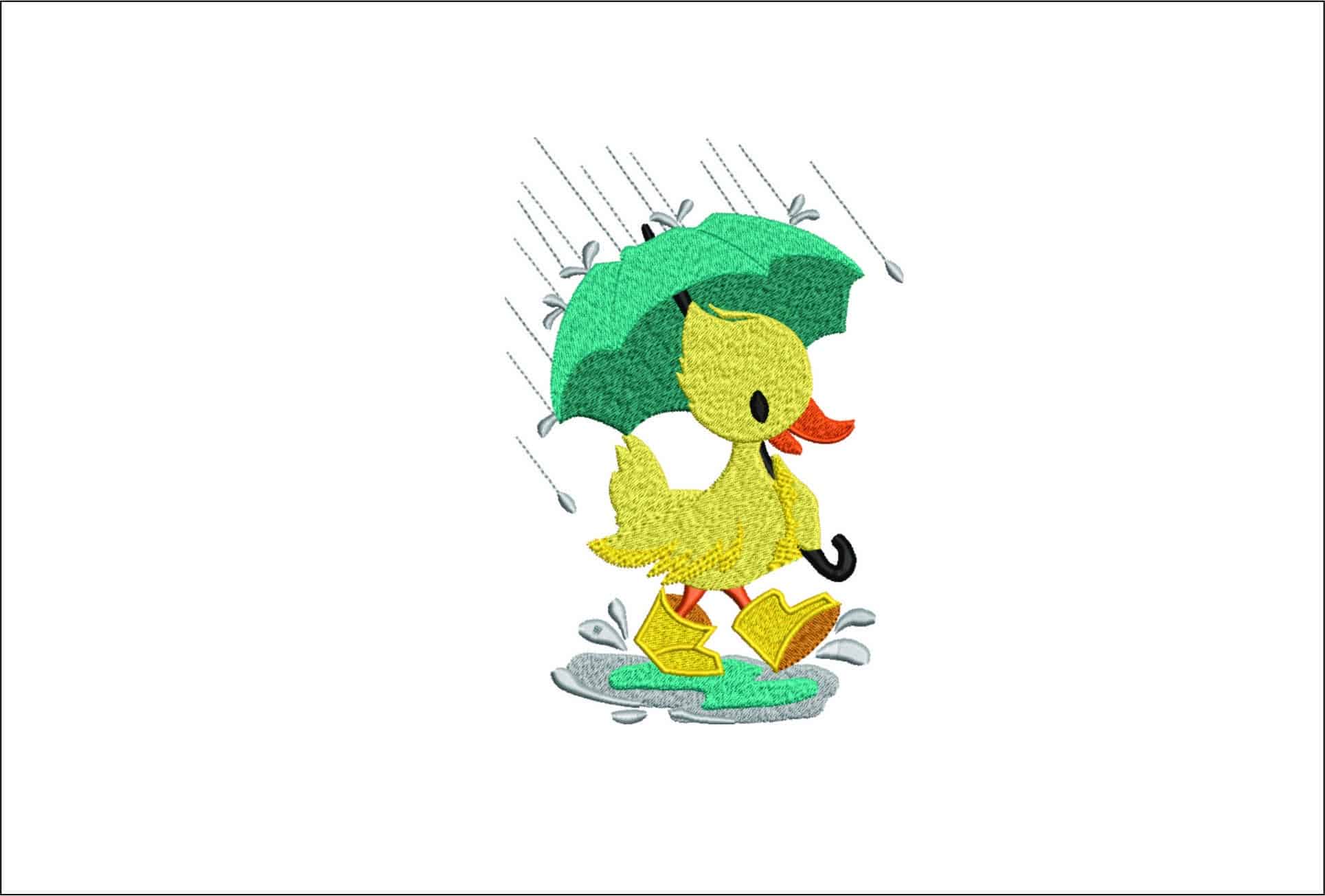 Duck in the Rain- Elegant embroidery design file - instant download