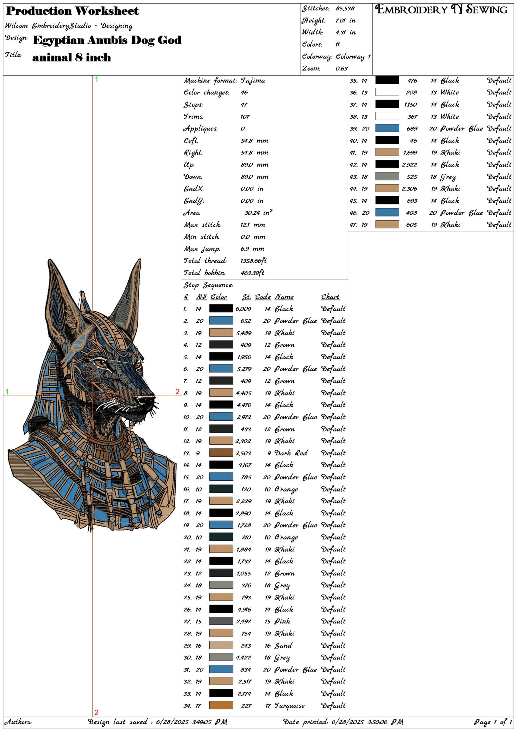 Egyptian Anubis Dog God- Elegant embroidery design file - instant download — view 3
